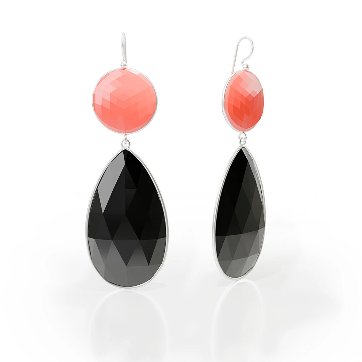 Gümüş Karnelyan ve Oniks Sallantılı Küpe – Dusktide