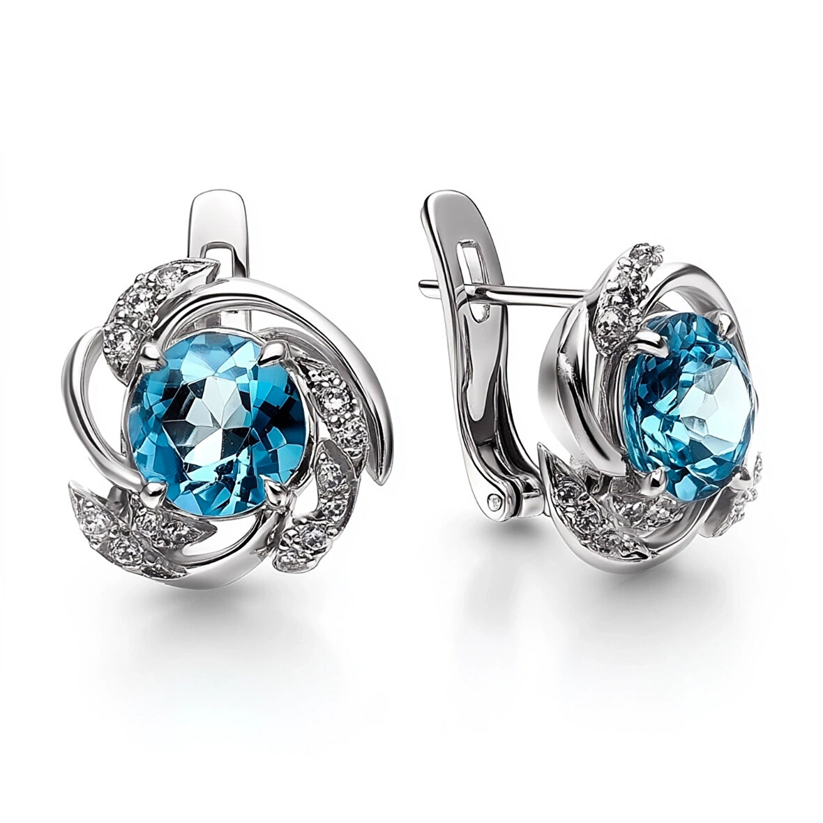 Gümüş Mavi Topaz Küpe – Ocean Spiral