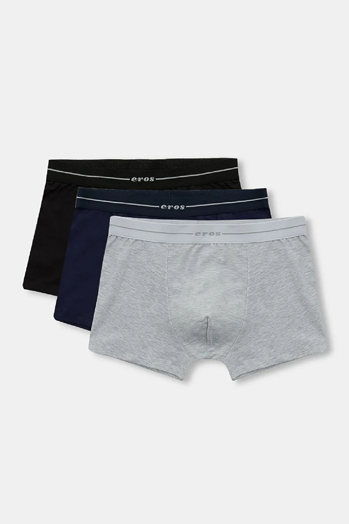 3 Lü Paket Pamuklu - Likralı Erkek Boxer Set Lacivert - Gri - Siyah