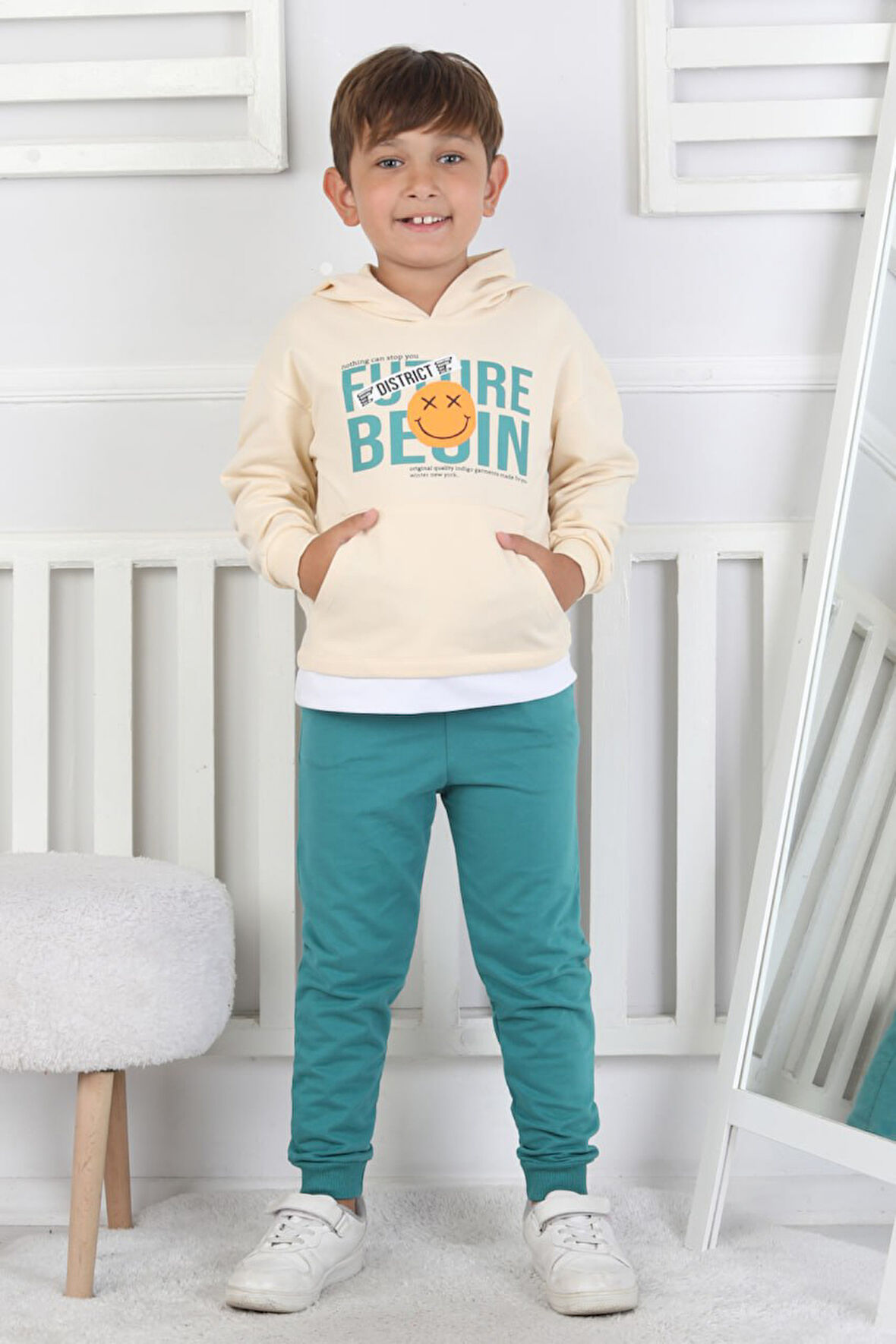 İSOBGİV Future Begın Baskılı Kapşonlu %100 Pamuk 2ip Erkek Çocuk Eşofman Takımı 2-6 Yaş 24052