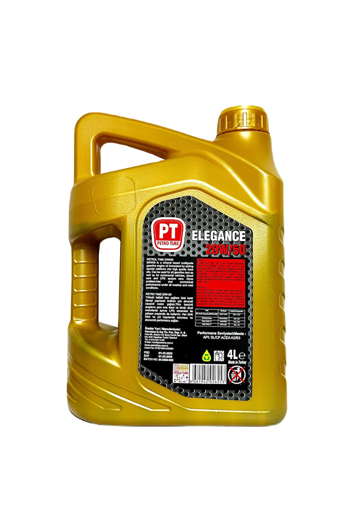 20w50 Mineral Motor Yağı 4 Litre Lt - Üretim Tarihi: 2025