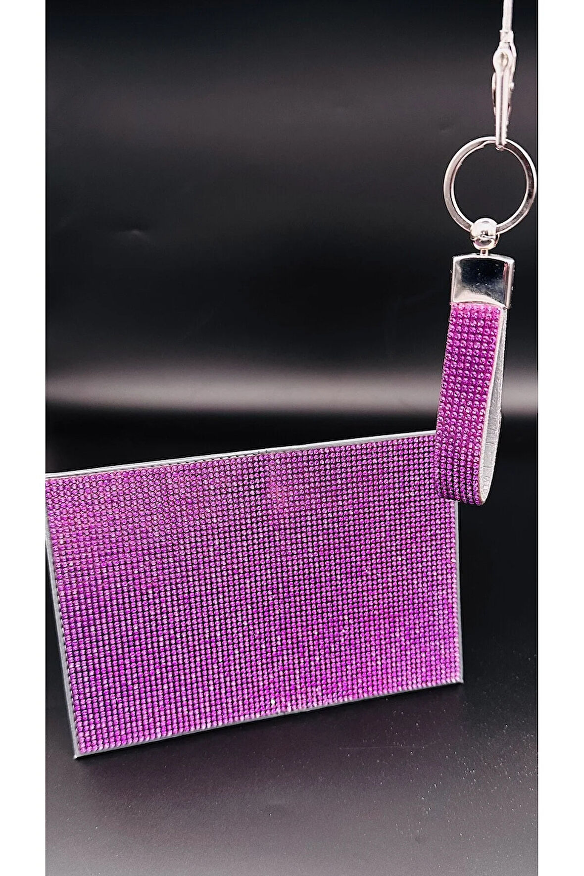 Mor Parlak Taşlı Ruhsat ve Anahtarlık