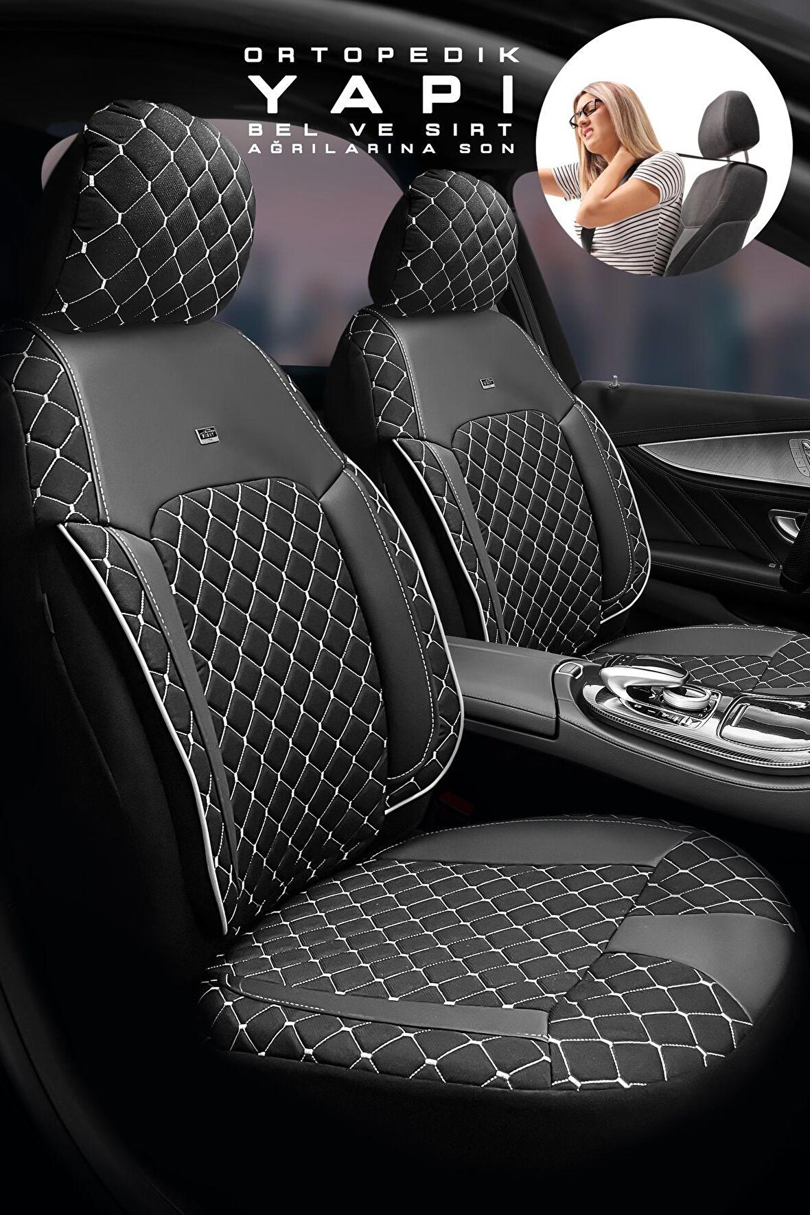 Citroen C4 Hatchback 2016-2020 Aracınıza Uyumlu Koltuk Kılıfı Jakar Deri Siyah Beyaz