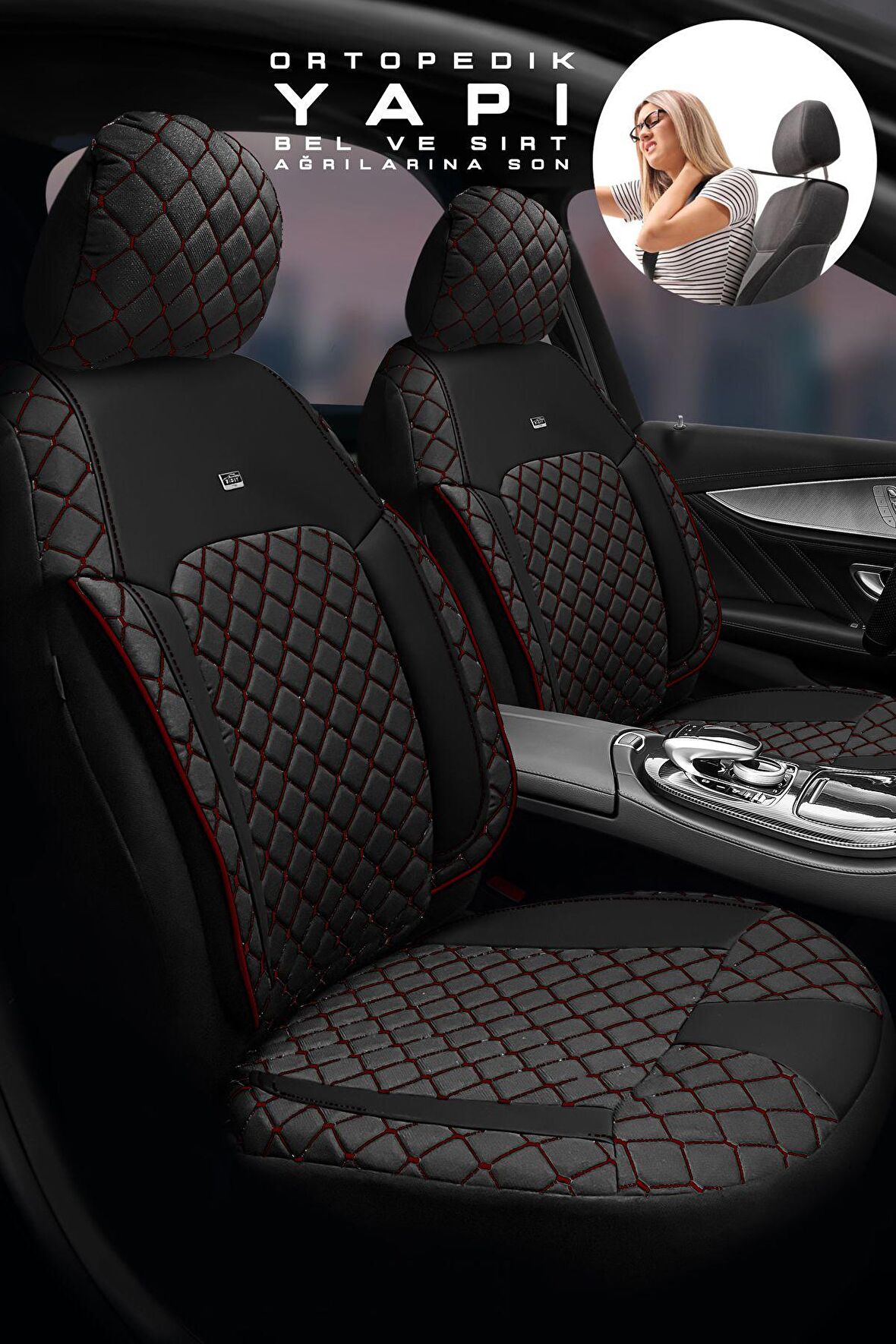 Fiat Egea Parçali Sedan Hachback 2015 Aracınıza Uyumlu Koltuk Kılıfı Jakar Deri Siyah Krmz