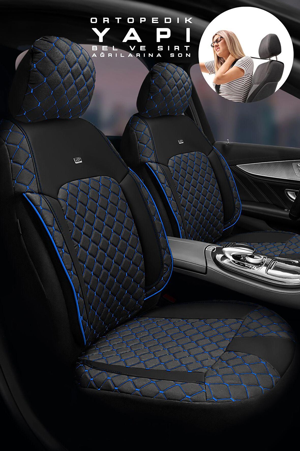 Hyundai Tuscon Elite Suv 2021 3 Parça Bütün Aracınıza Uyumlu Koltuk Kılıfı Luxe Serisi Siyah Mavi