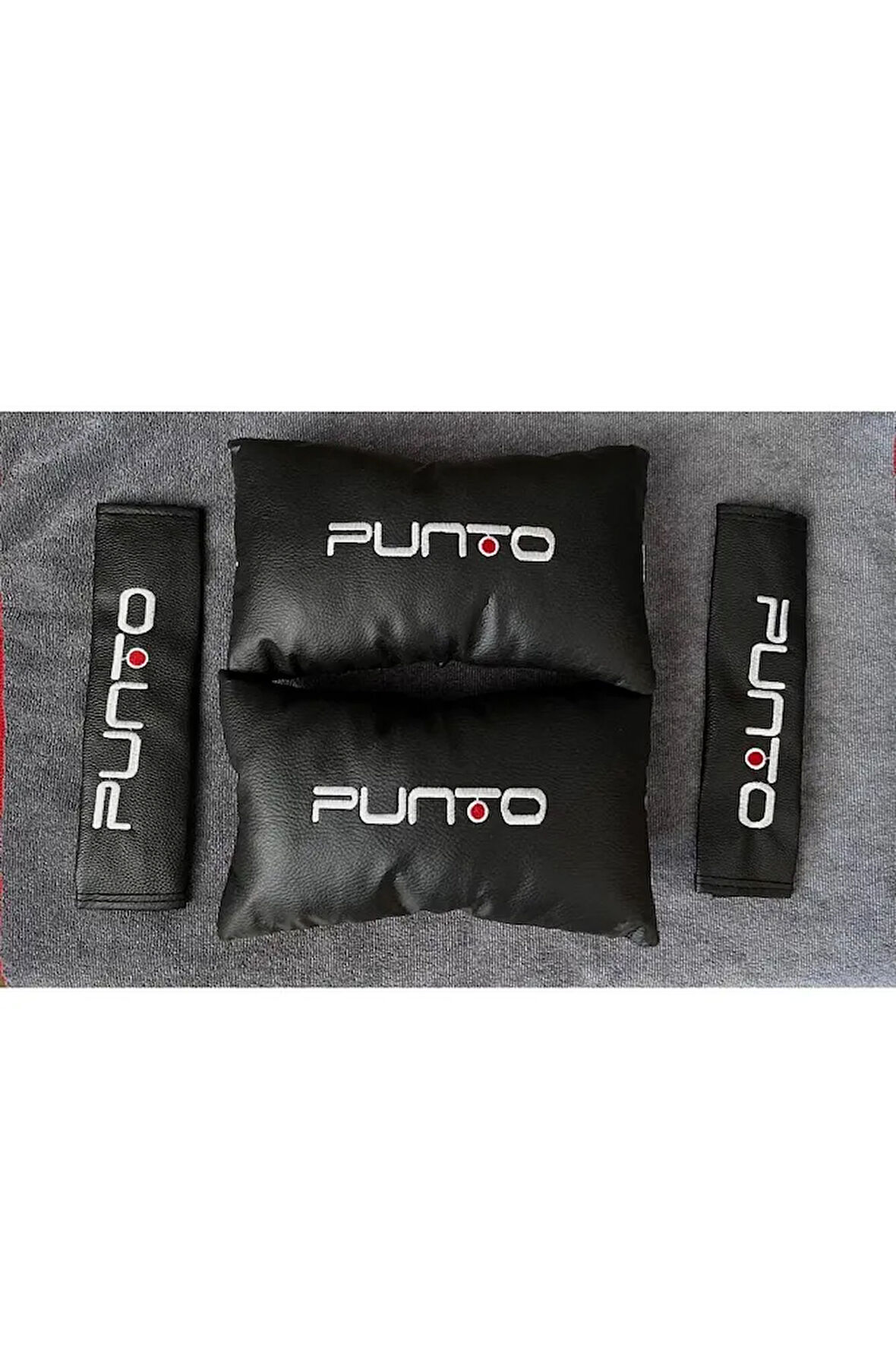 Fiat Punto Nakışlı Deri 1 Çift Boyun Yastık Ve 1 Çift Kemer Pedi