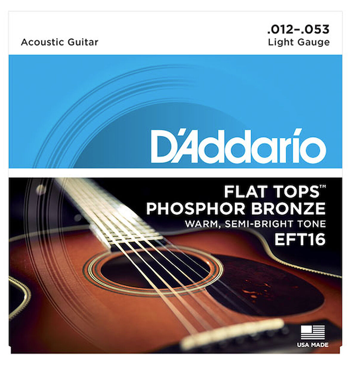 DADDARIO EFT16 AKUSTİK GİTAR TEL SETİ, 12-53, FLAT TOPS, PHOSPHOR BRONZE, REGULAR LIGHT
