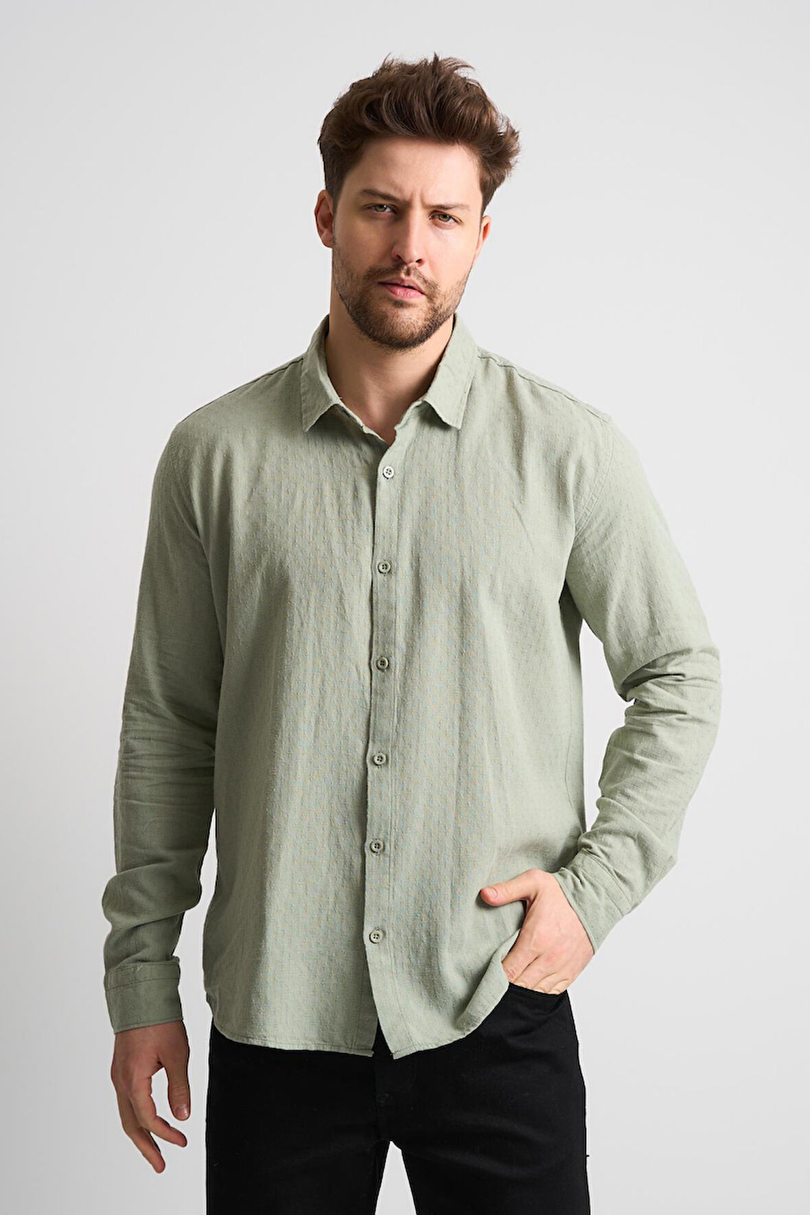 ALEXANDERGARDI Dokulu Erkek Keten Gömlek