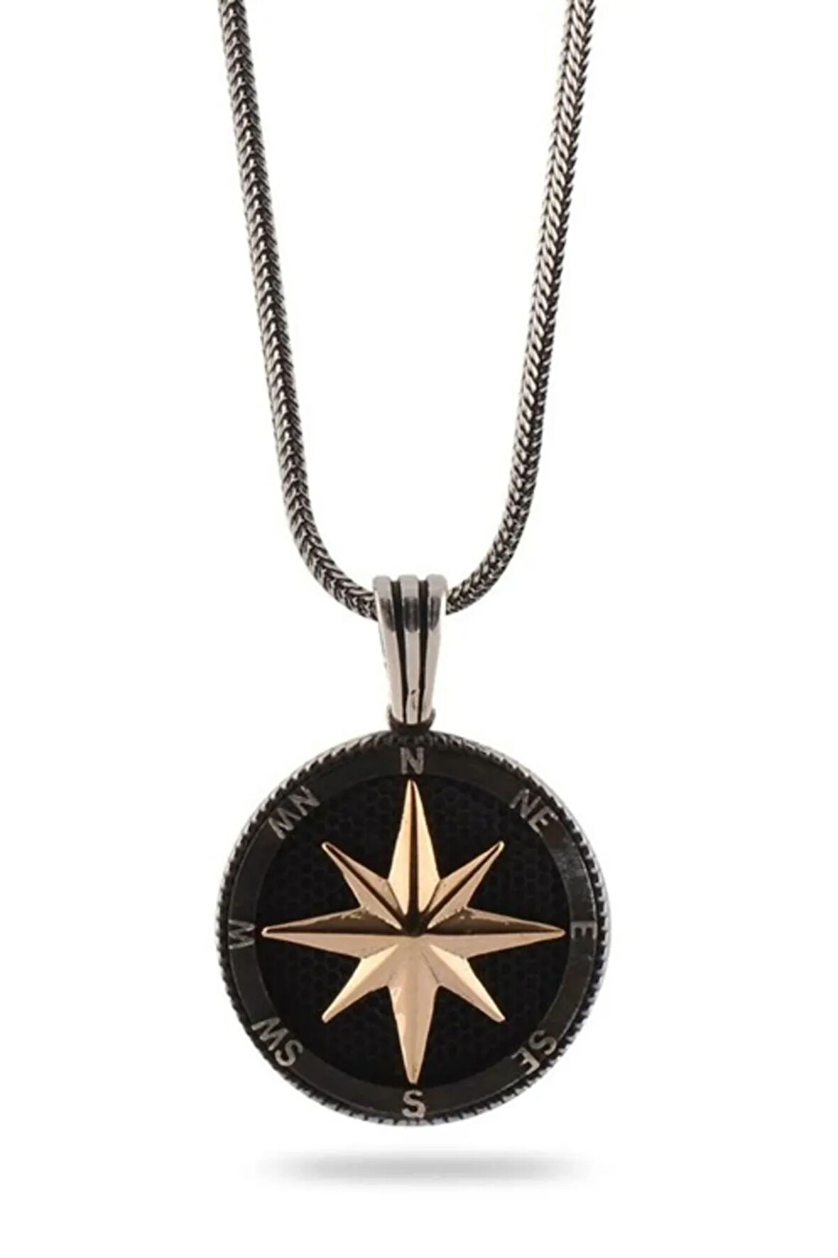 Pusula Büyük Boy 925 Ayar Erkek Gümüş Kolye Zincir