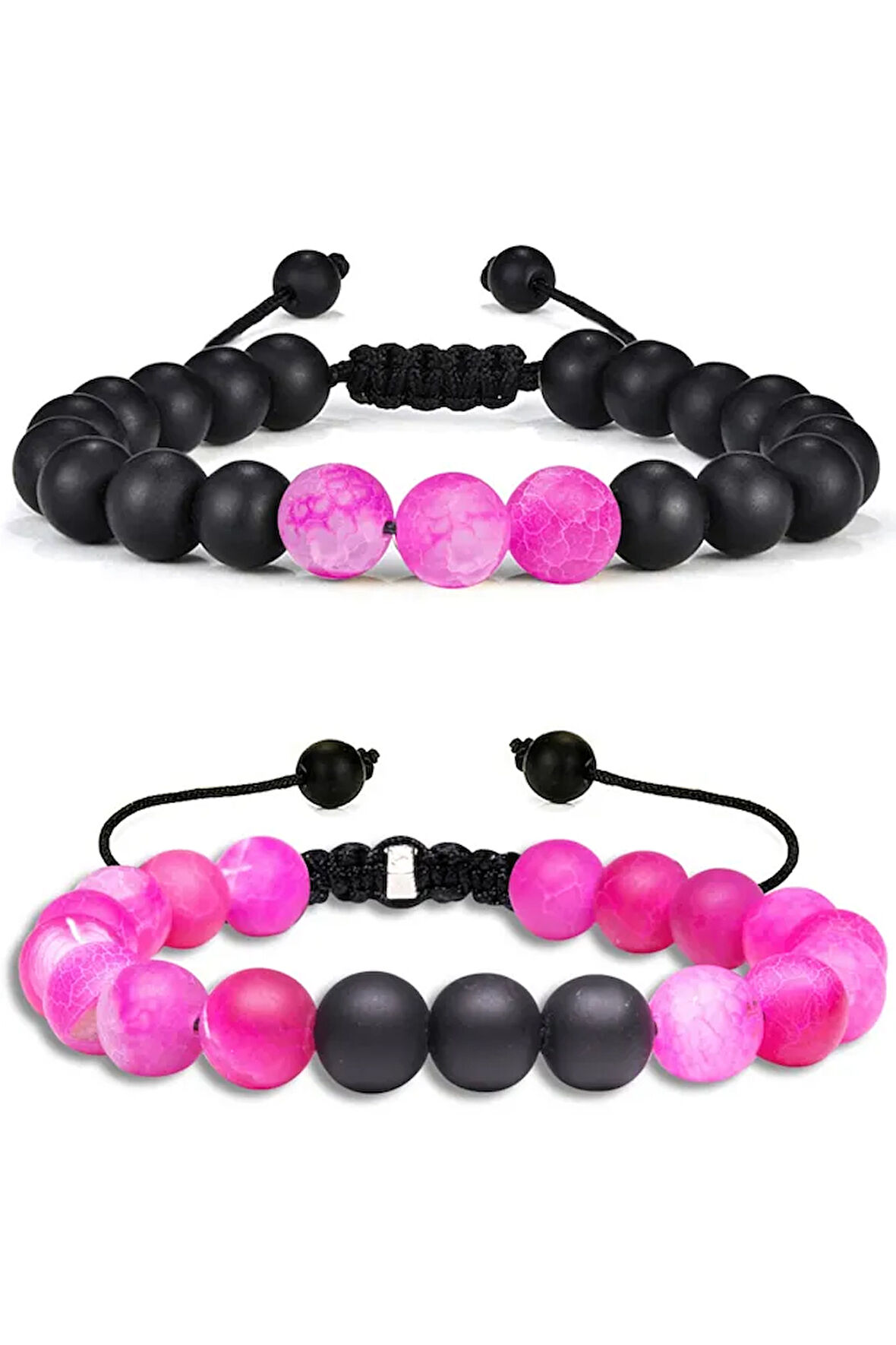 Sertifikalı Doğal Pembe Akik Oniks Taşı Doğal Taş Bileklik Seti