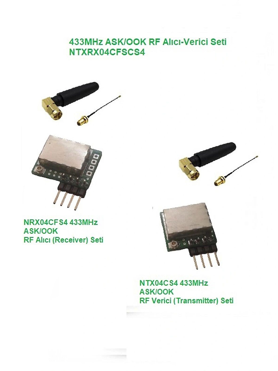 433MHz ASK/OOK RF Alıcı Verici Seti (NTXRX04CFSCS4)