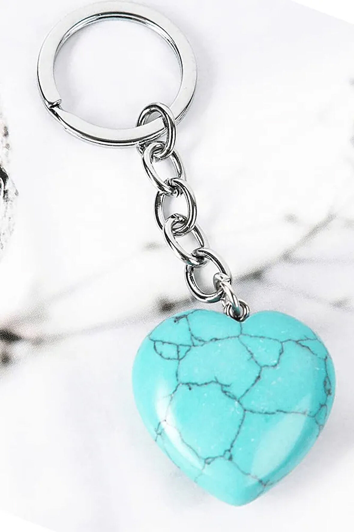 Sertifikalı Turkuaz Taşı Doğal Taş Anahtarlık