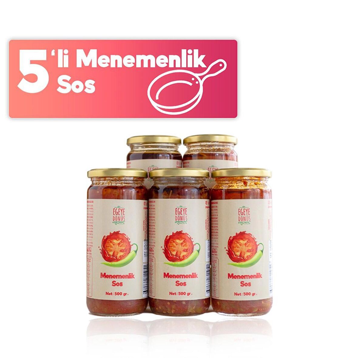 Ev Yapımı Yemek İçin Hazır Menemenlik Sos 5'Li Cam Kavanoz - 500 Gr. (Yaz Domateslerinden Ve Biberlerinden Geleneksel Yöntemlerle Üretilmiştir)