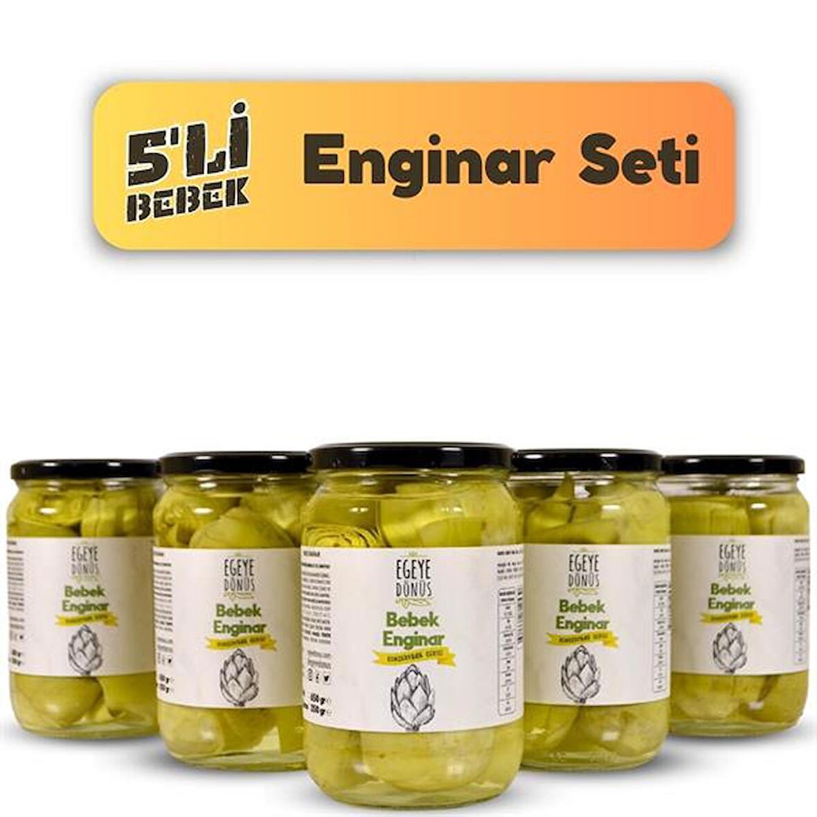 5'li Bebek Enginar Konserve - Baby Enginar Kalbi (Yemeğe Hazır) - 5 Adet * 650 Gr.