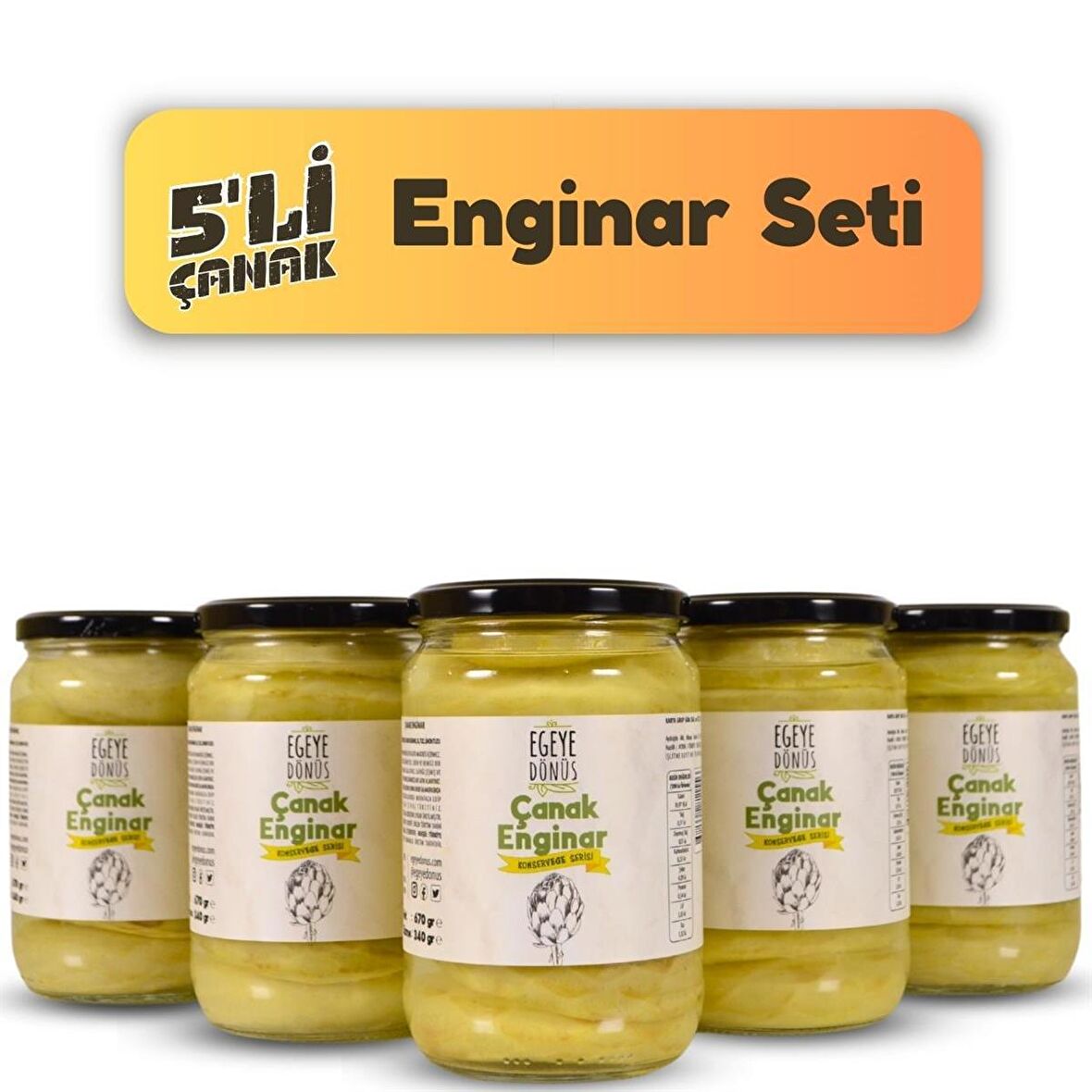 5'li Çanak Enginar Konserve - Çanak Enginar Kalbi (Yemeğe Hazır) - 5 Adet * 670 Gr.