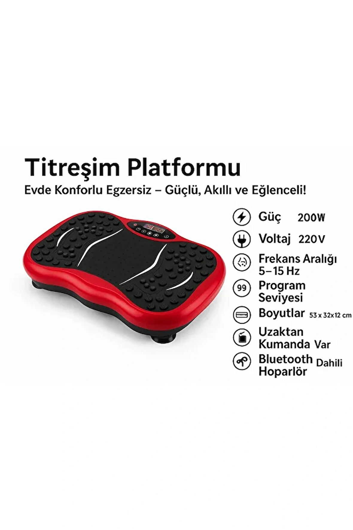 Titreşimli Plaka Egzersiz Aleti – Uzaktan Kumanda ve Direnç Bantlı, Kardiyo ve Zayıflama Platformu