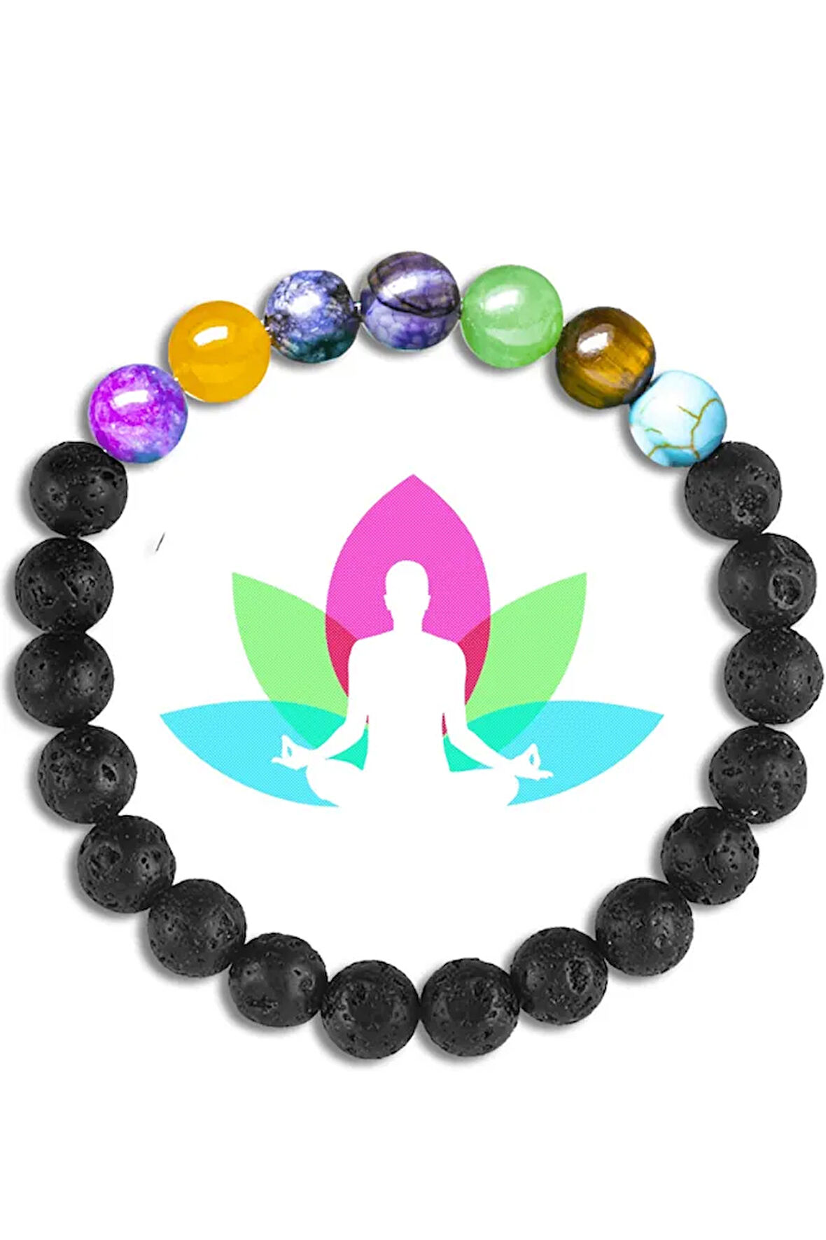 Sertifikalı Meditasyon Doğal Taş Lav Opal Akik Lapis Ametist Aventurin Kaplan Gözü 7 Çakra Bileklik