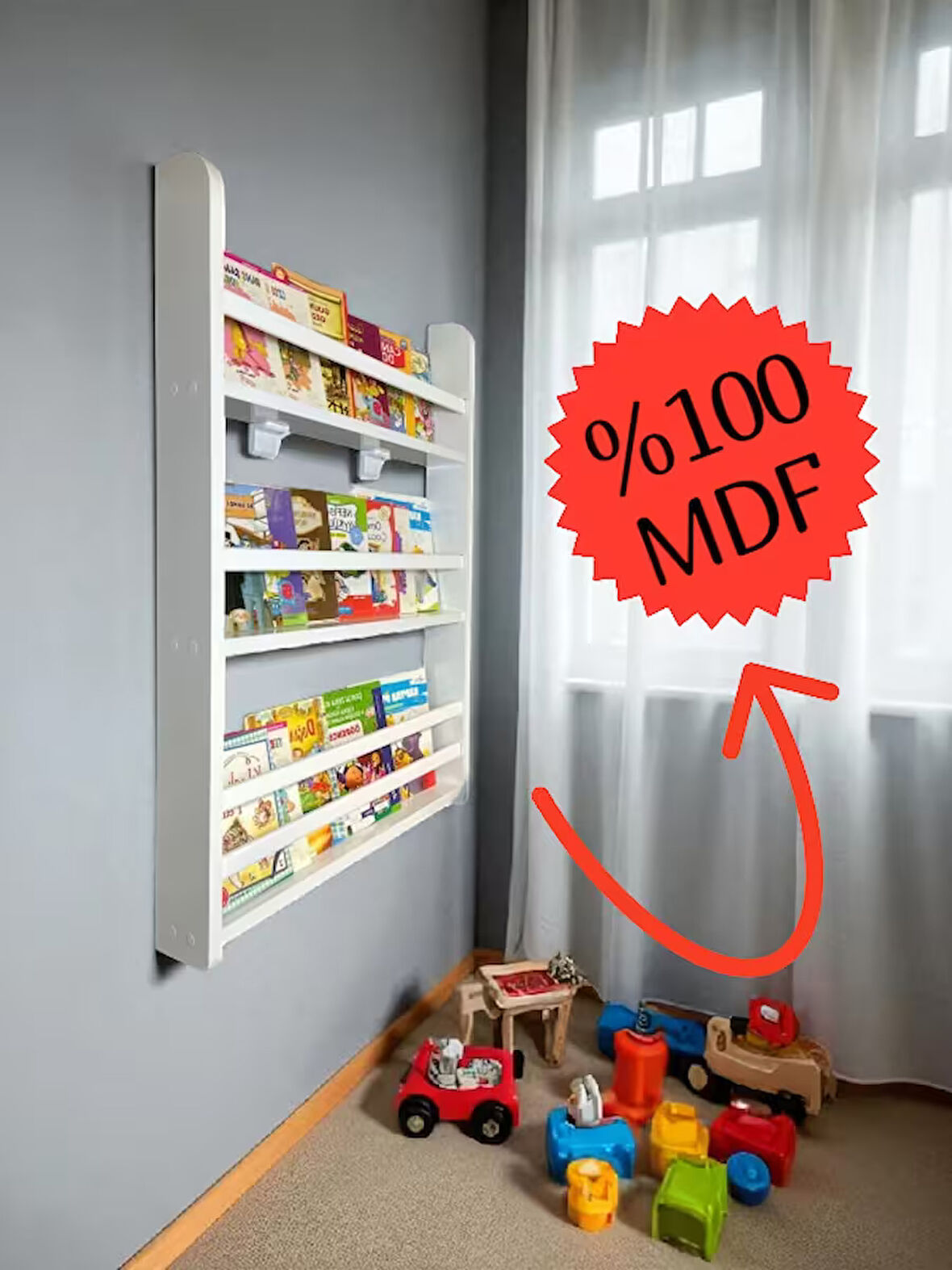 Emdief Home Çocuk Odası Eğitici Montessori Kitaplık 3 Raflı Bebek Odası Kitap