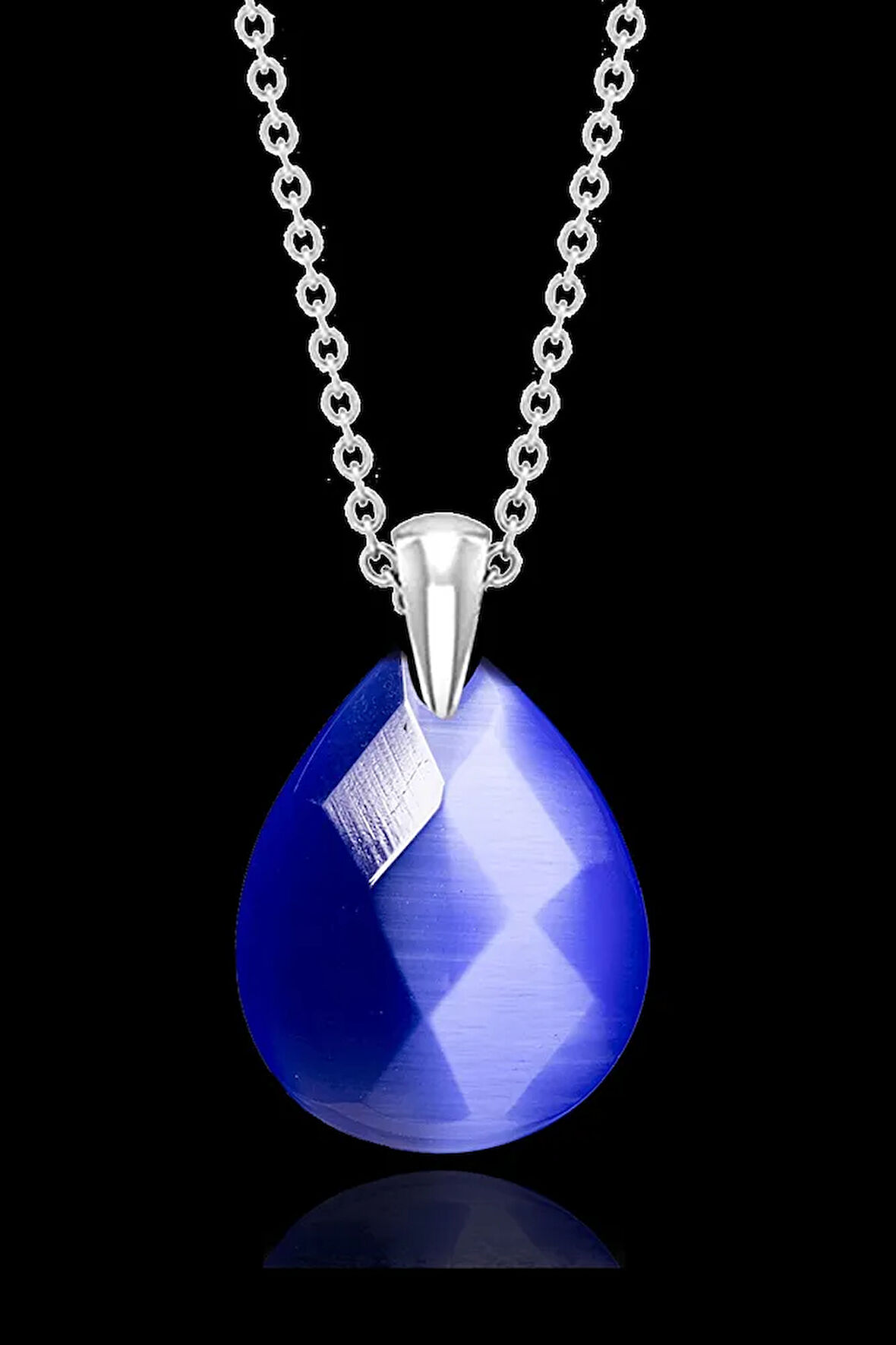 Sertifikalı Fasetli Mavi Akik Taşı Kolye - Aaa Kalite