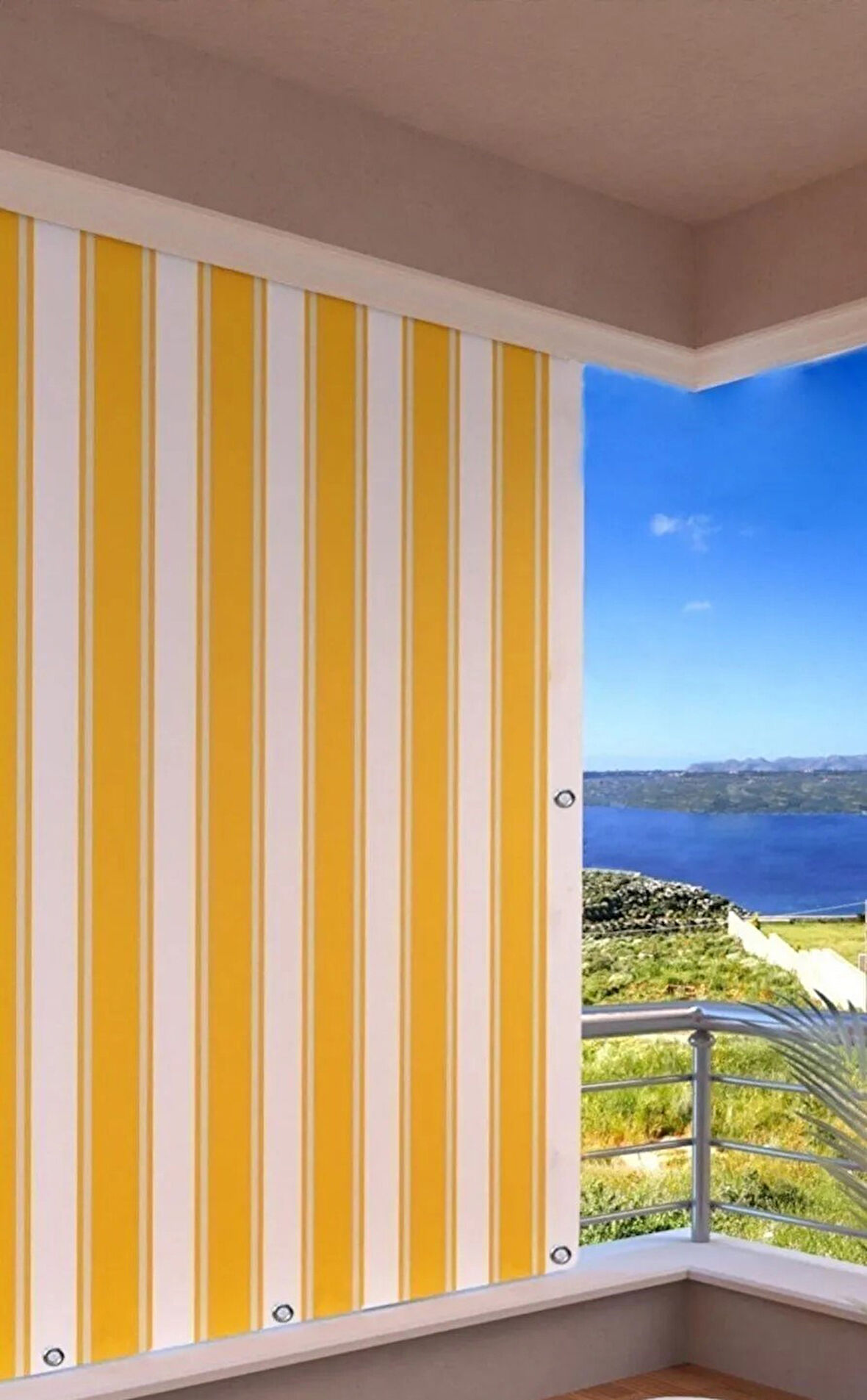 Gencer Home Balkon Perdesi Kuş Gözü Ölçü Seçenekli Sarı Beyaz