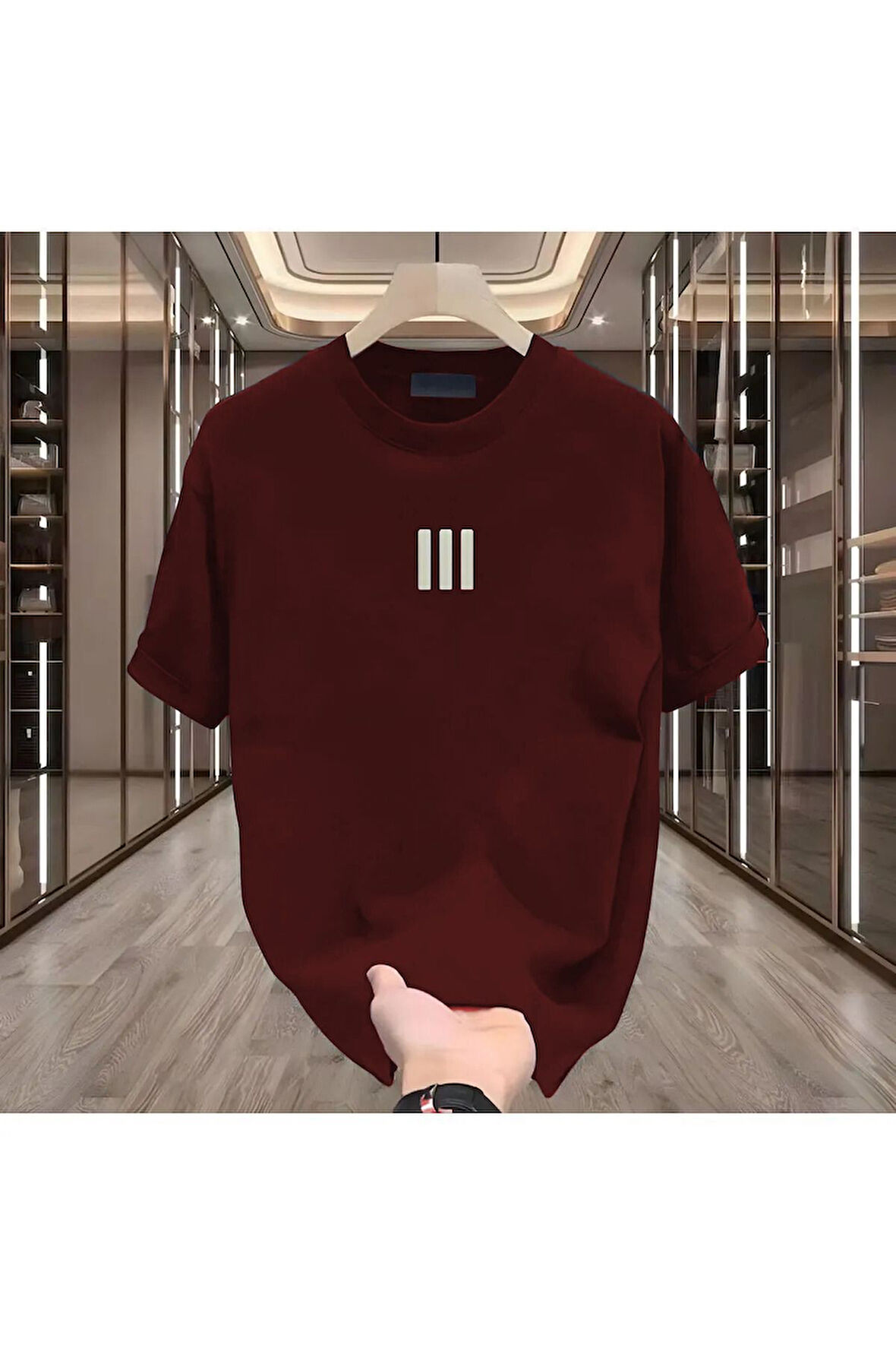 Newon 3 Çizgi Baskılı Beyaz Erkek Tshirt
