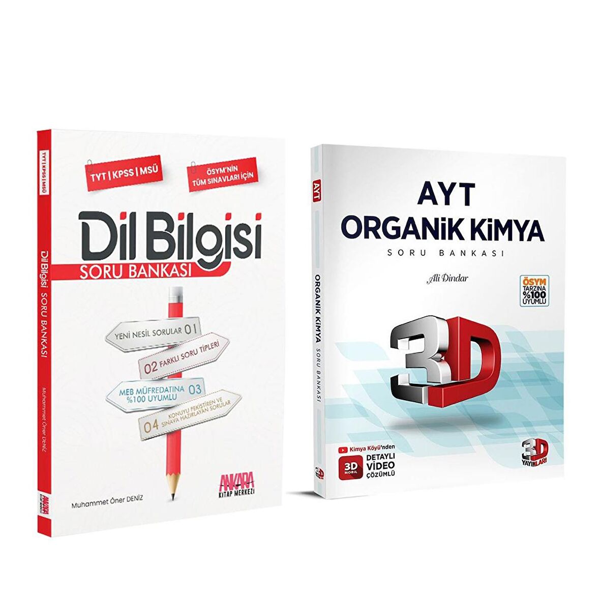 3D AYT Organik Kimya ve AKM Dil Bilgisi Soru Bankası Seti 2 Kitap