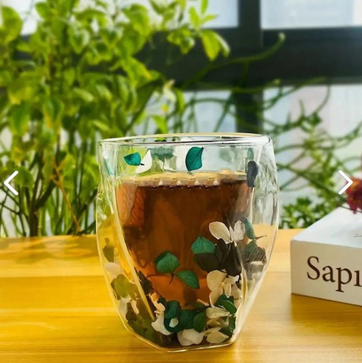 Kurutulmuş Canlı Çiçekli Çift Cidarlı Espresso Kupası