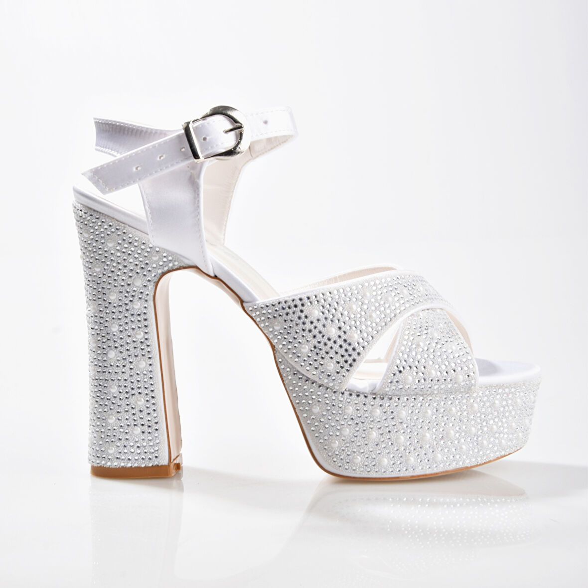 EK Merve 7525 Kadın Taşlı Kalın Platform Topuklu Ayakkabı