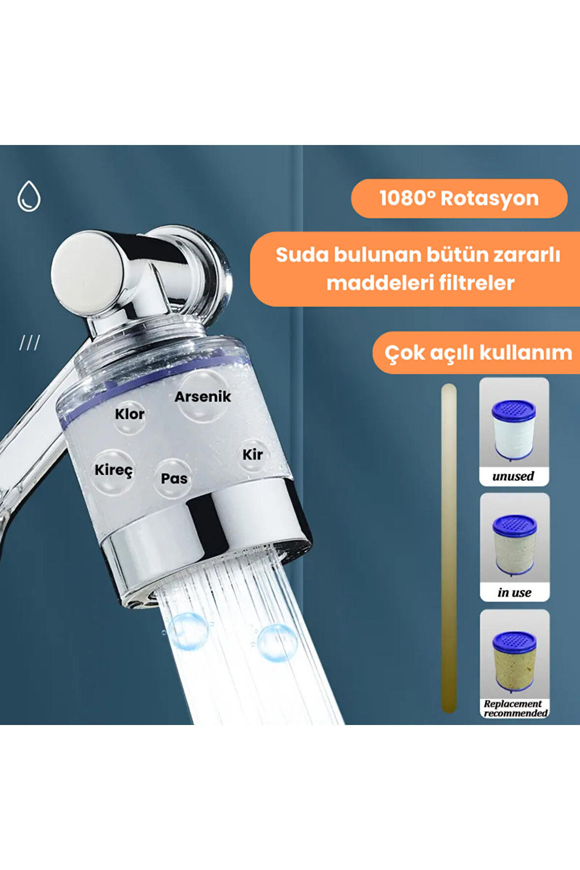 Filtreli 1080 Derece Dönebilen Krom Kaplama Musluk Ucu