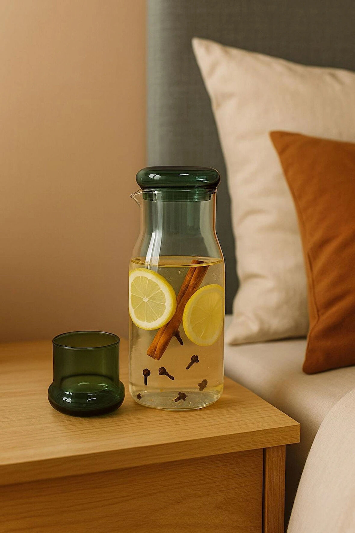 Borosilikat Cam Sürahi/Başucu Sürahi, Bardaklı, 950 ml