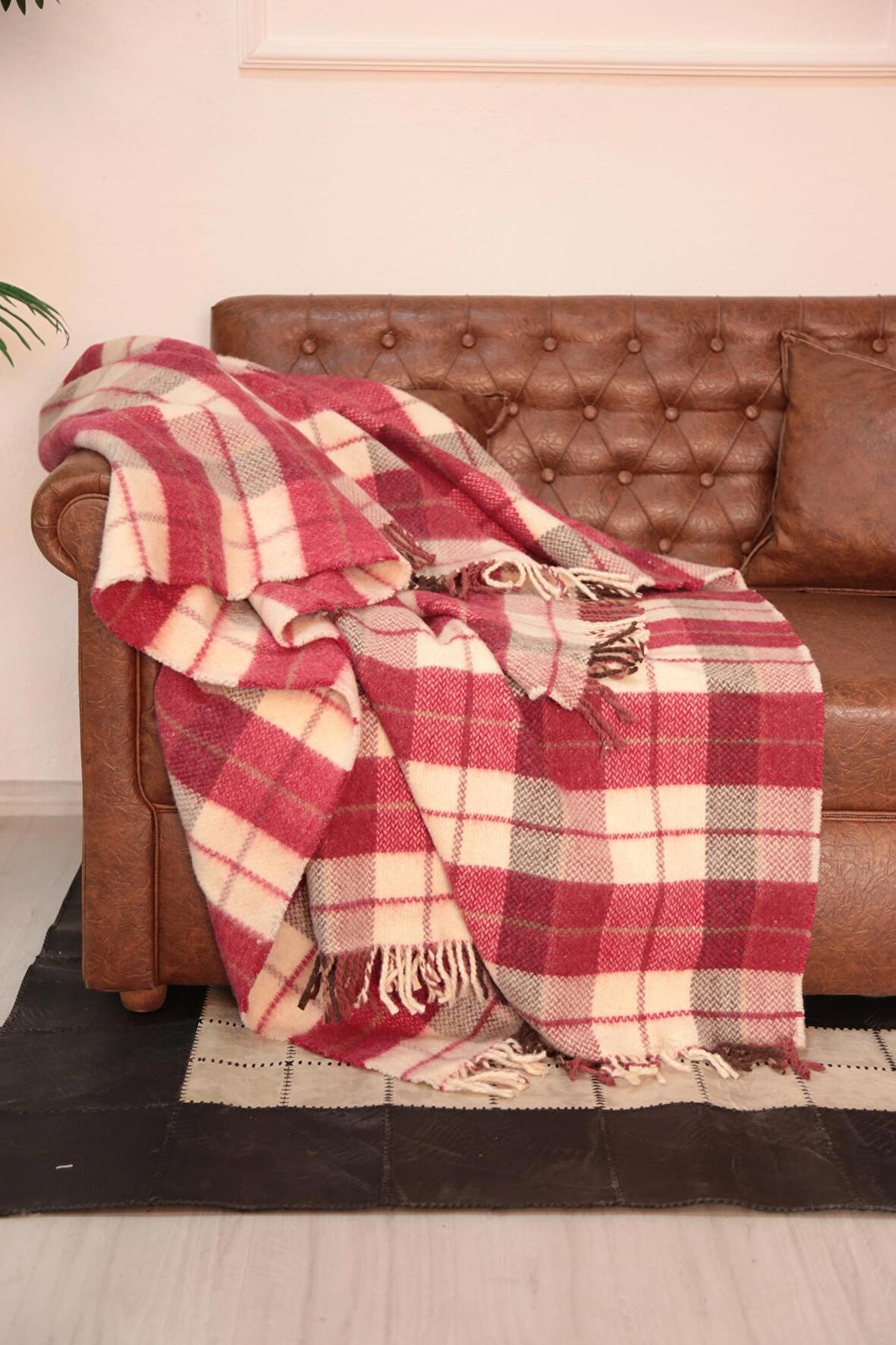 Erdilhome Ekose Yün Scotch Çift kişilik Battaniye kırmızı