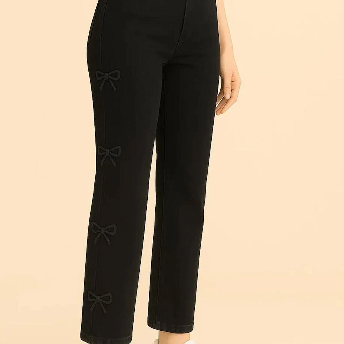 KADIN JEANS- PAPYON DESENLİ GENİŞ PAÇA ESNEK KOT PANTOLON 