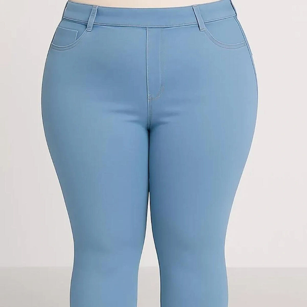 BÜYÜK BEDEN KADIN- BELİ LASTİKLİ DAR PAÇA ESNEK LİKRALI KOT PANTOLON