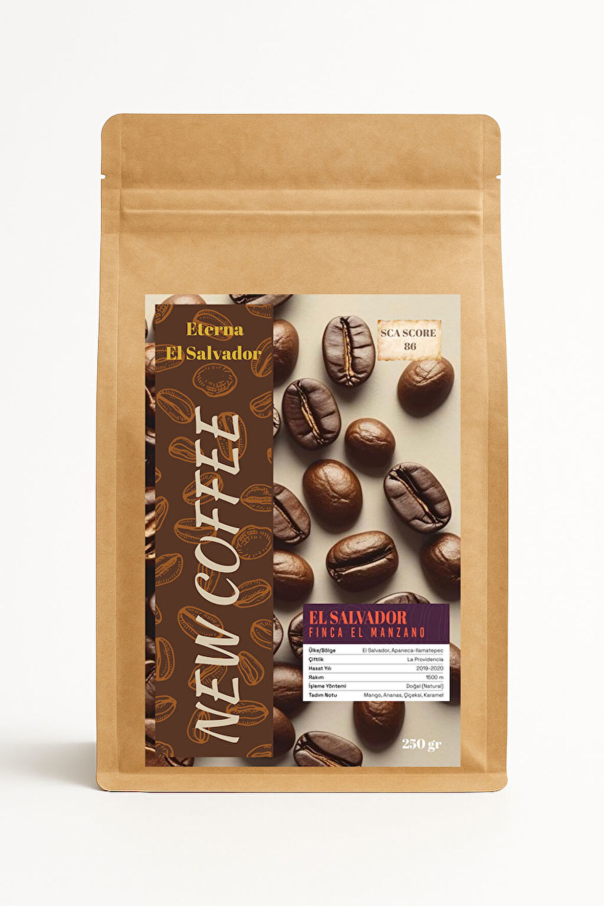 Eterna El Salvador El Manzano Mikrolot Filtre Kahve 250g – Doğal Bourbon Çekirdek | Mango, Ananas ve Karamel Notaları | SCA 84–86 | V60 – Chemex – AeroPress – Kalita Wave Uyumlu