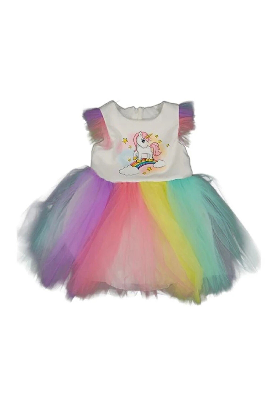 GLRB Unicornlu Kısa Kol Kız Çocuk Elbise 2-9 Yaş 5295-6-E