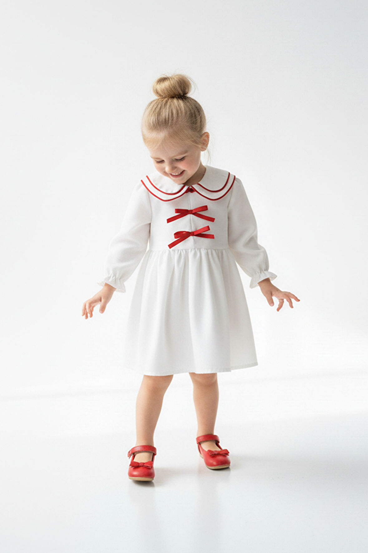 Kız Bebek Elbise Kız Çocuk Elbise Doğum Günü Parti Düğün Elbise Uzun Kollu Astarlı Elbise