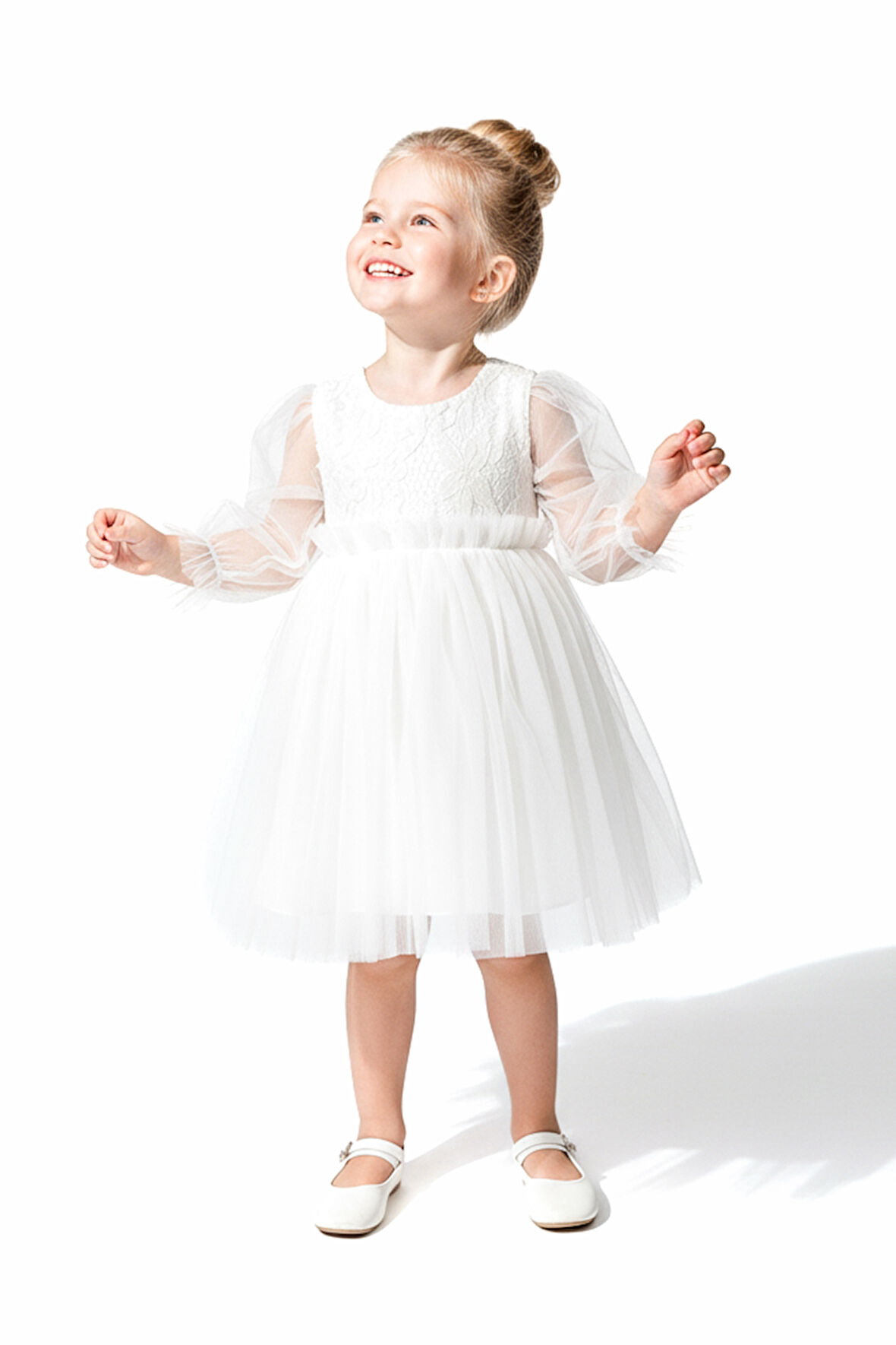 Kız Bebek Elbise Kız Çocuk Elbise Doğum Günü Parti Düğün Elbise Uzun Kollu Astarlı Elbise