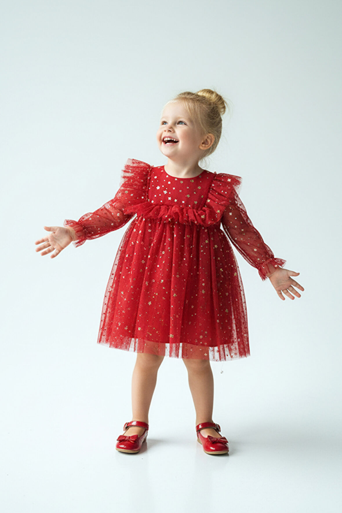 Kız Bebek Elbise Kız Çocuk Elbise Doğum Günü Parti Düğün Elbise Uzun Kollu Astarlı Elbise