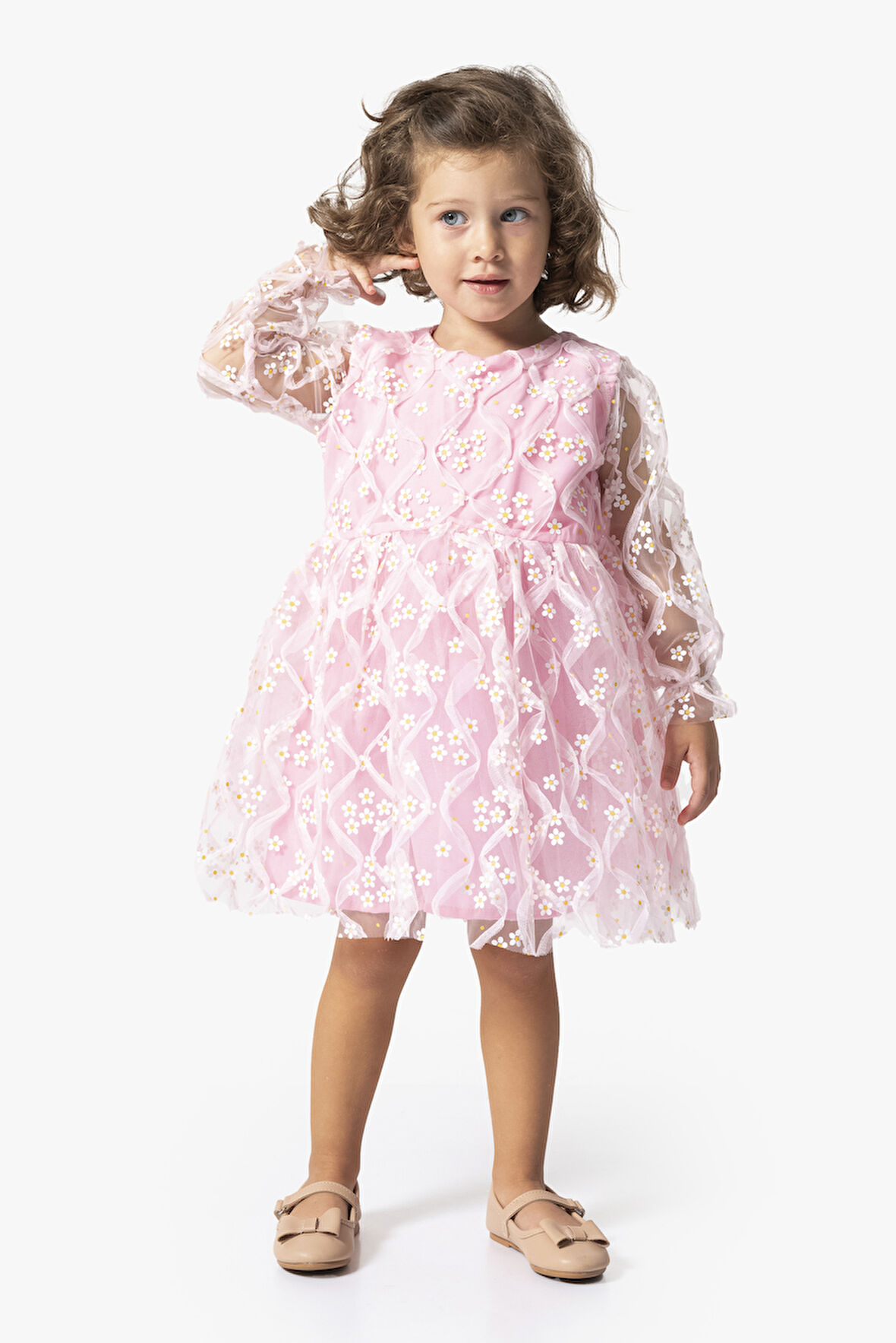 Kız Bebek Elbise Kız Çocuk Elbise Doğum Günü Parti Düğün Tütü Tüllü Uzun Kollu Astarlı Elbise