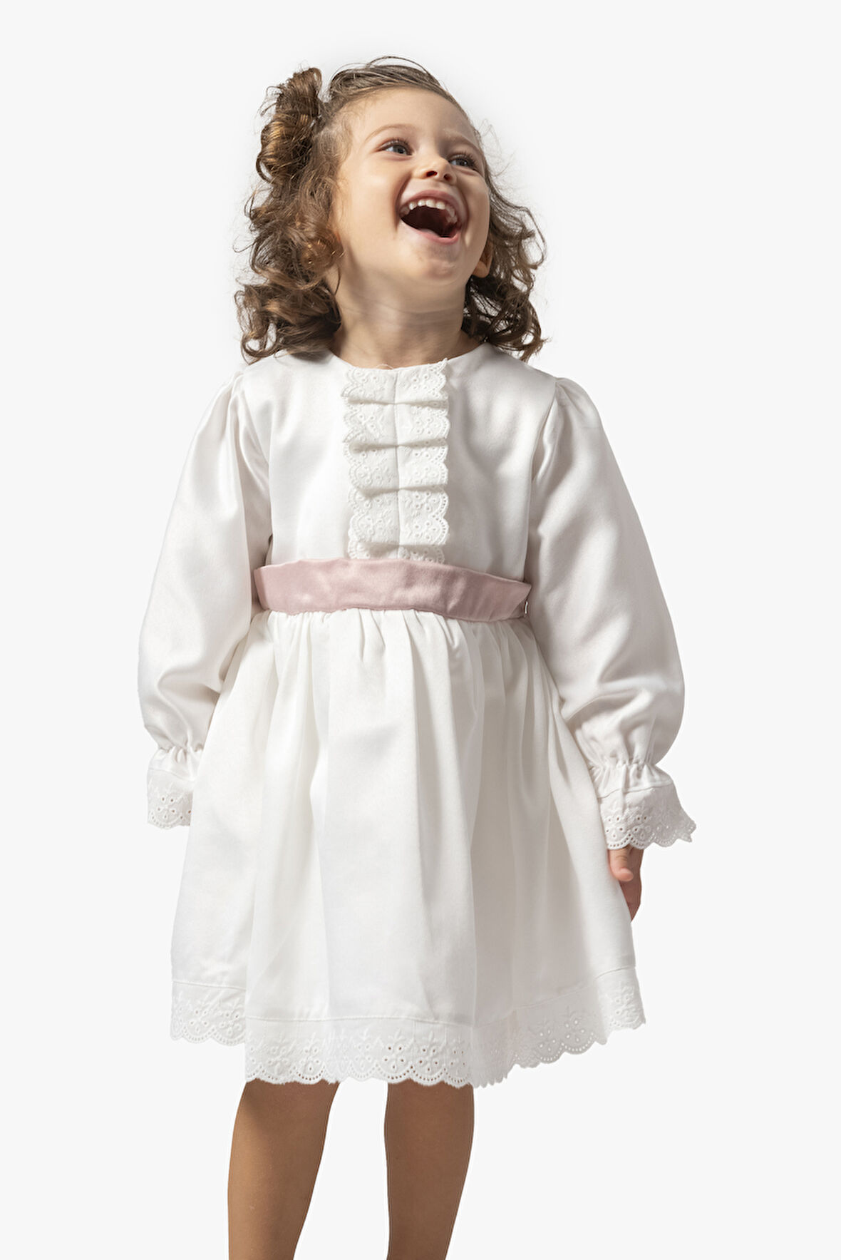 Kız Bebek Elbise Kız Çocuk Elbise Doğum Günü Parti Düğün Uzun Kollu Astarlı Pamuk Saten Elbise