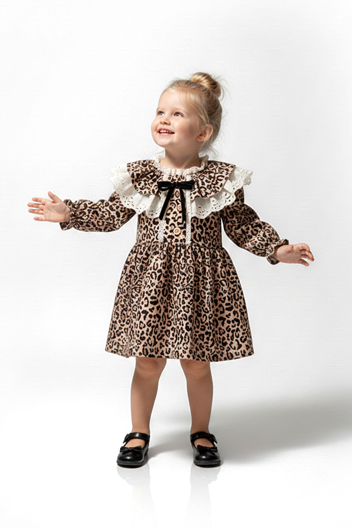 Kız Bebek Elbise Kız Çocuk Elbise Leopar Doğum Günü Parti Düğün Özel Gün Uzun Kol Astarlı Elbise