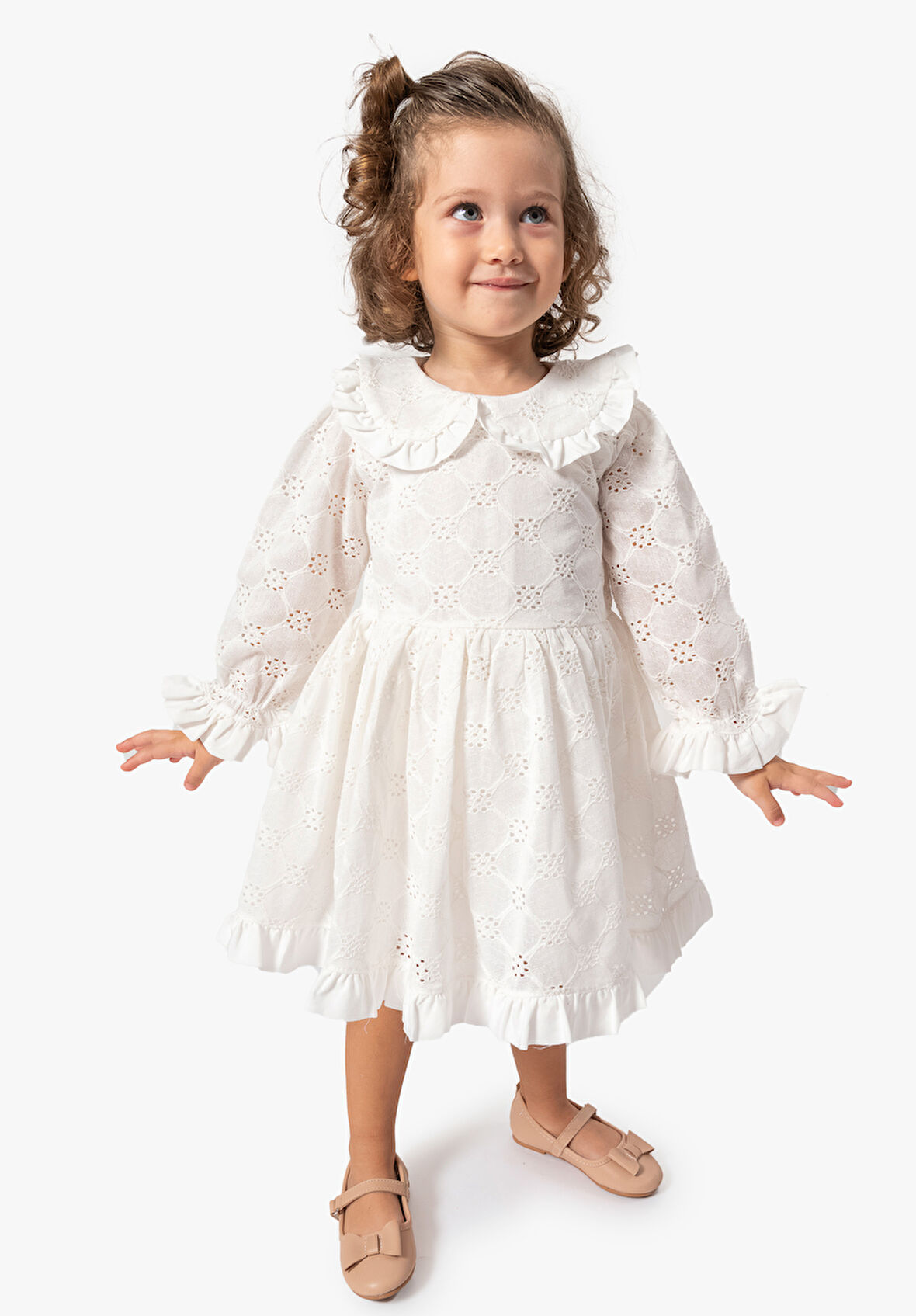 Kız Bebek Elbise Kız Çocuk Elbise Doğum Günü Parti Düğün Uzun Kollu Astarlı Pamuk Elbise