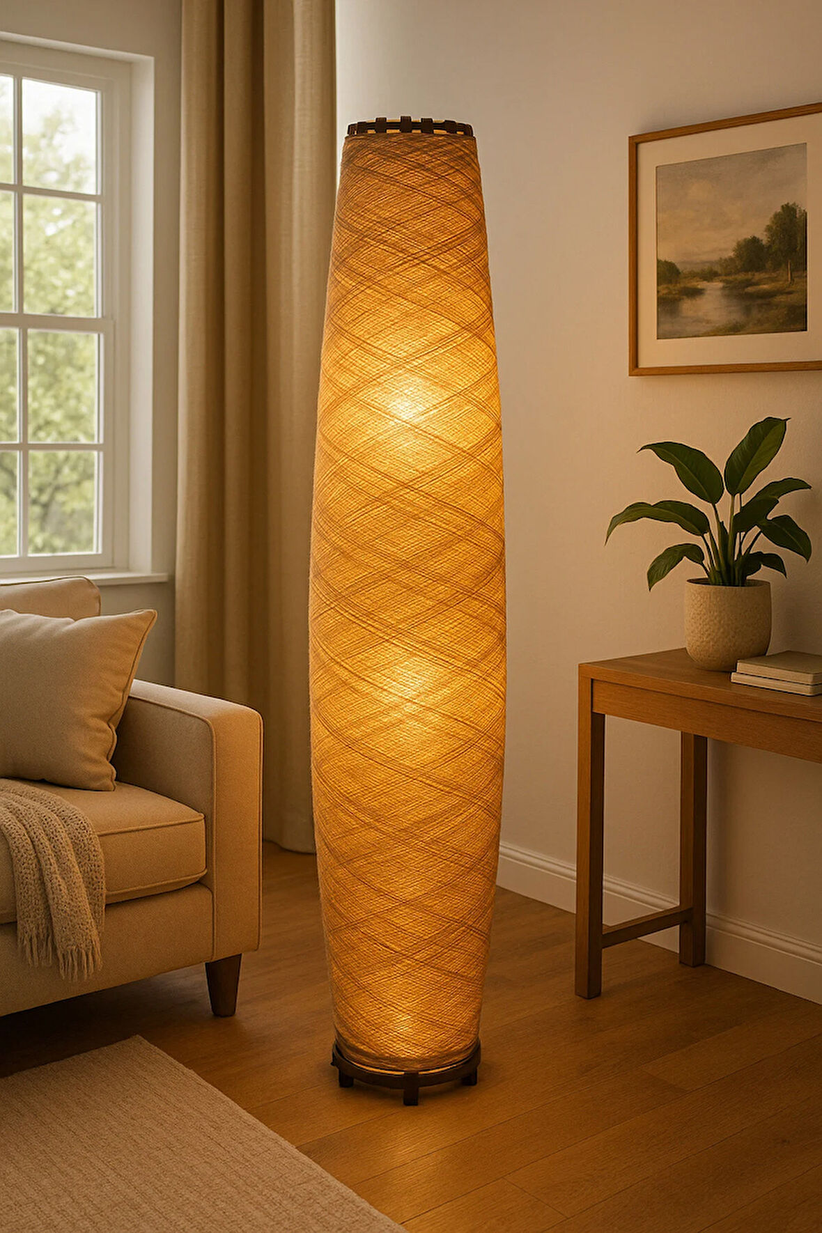 Bohem,Ahşap,Jüt,Hasır,Doğal Lambader 125*32