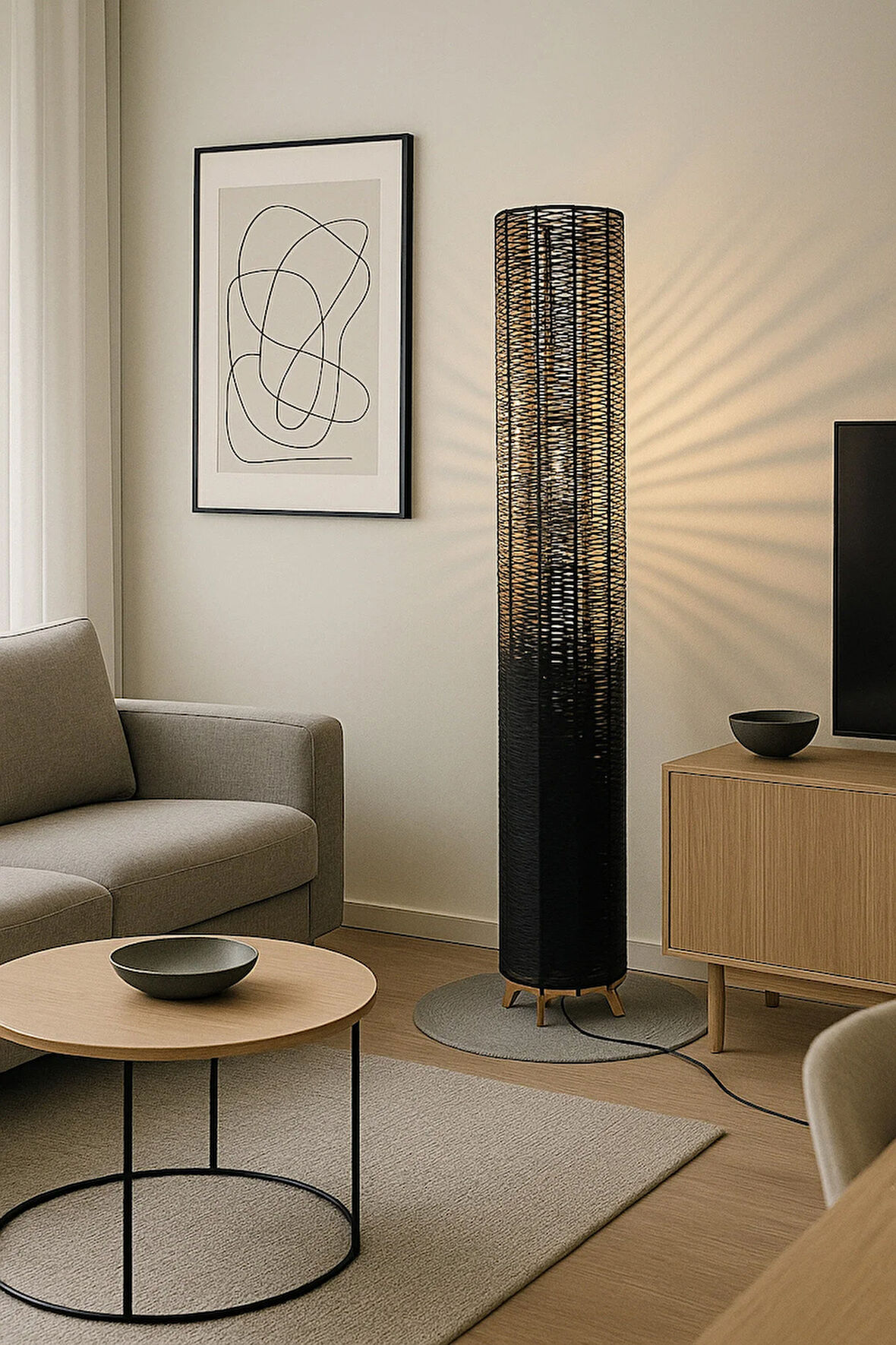 Bohem,Ahşap,Jüt,Hasır,Doğal Lambader 135*32