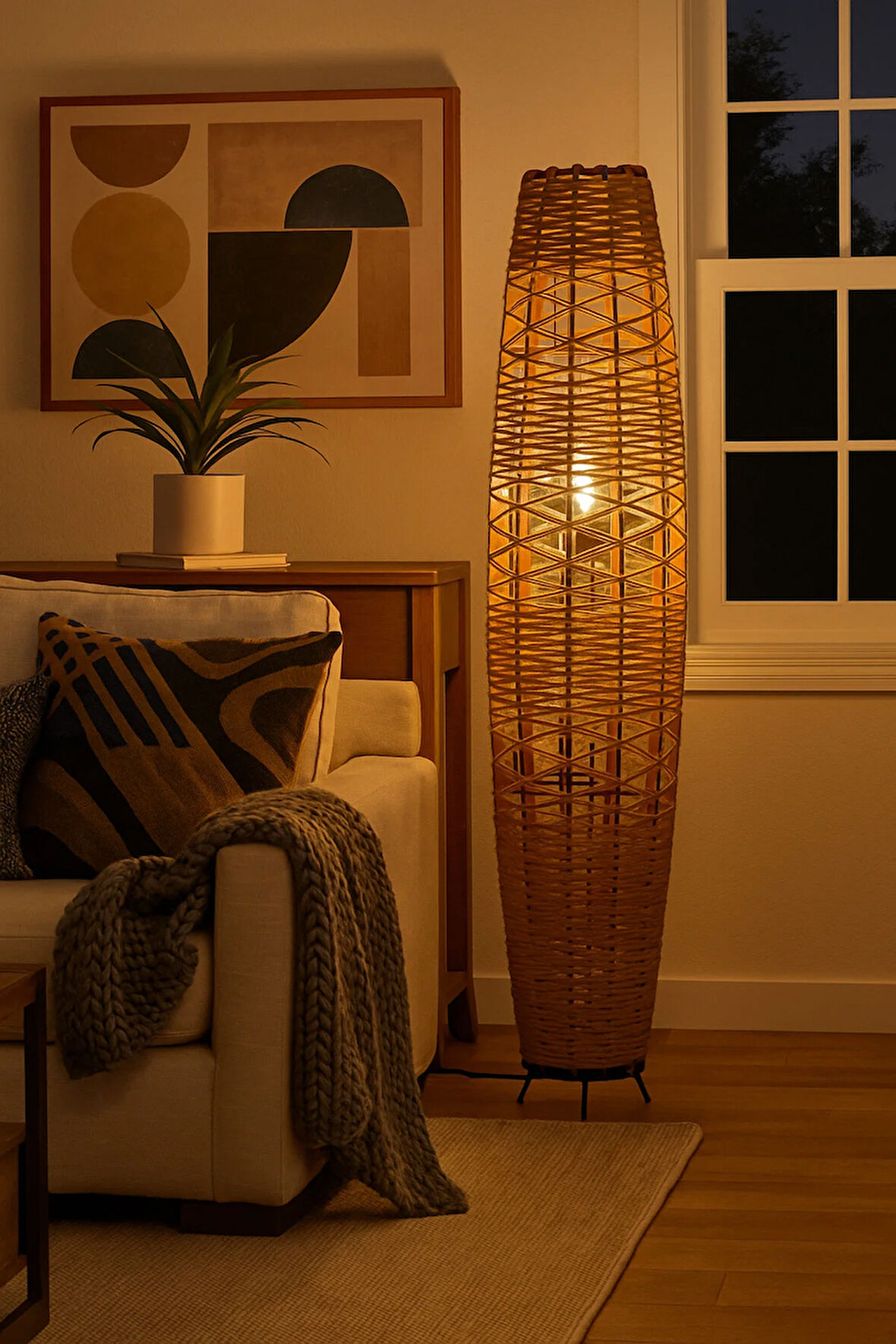 Bohem,Ahşap,Jüt,Hasır,Doğal Lambader 125*32