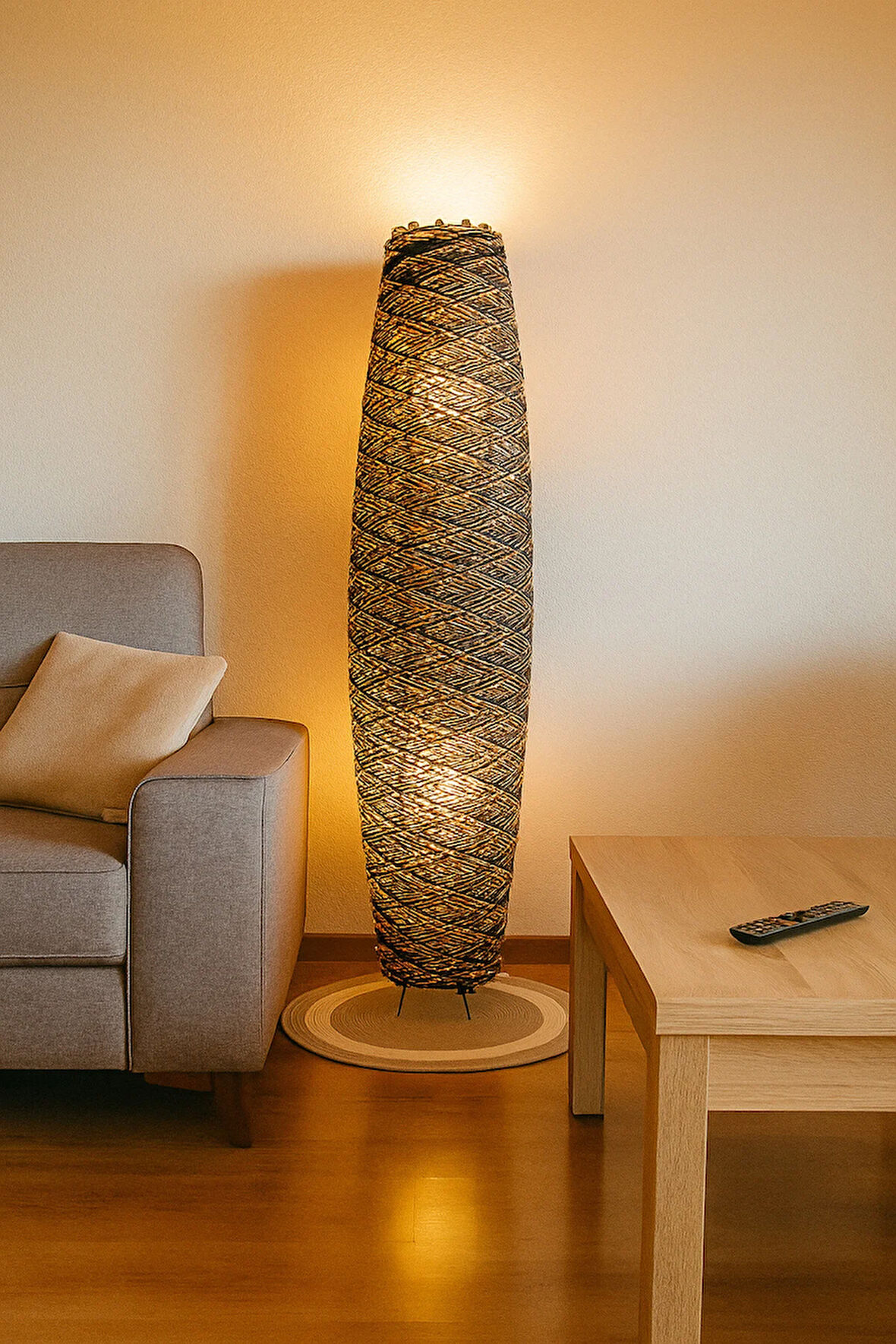 Bohem,Ahşap,Jüt,Hasır,Doğal Lambader 125*32