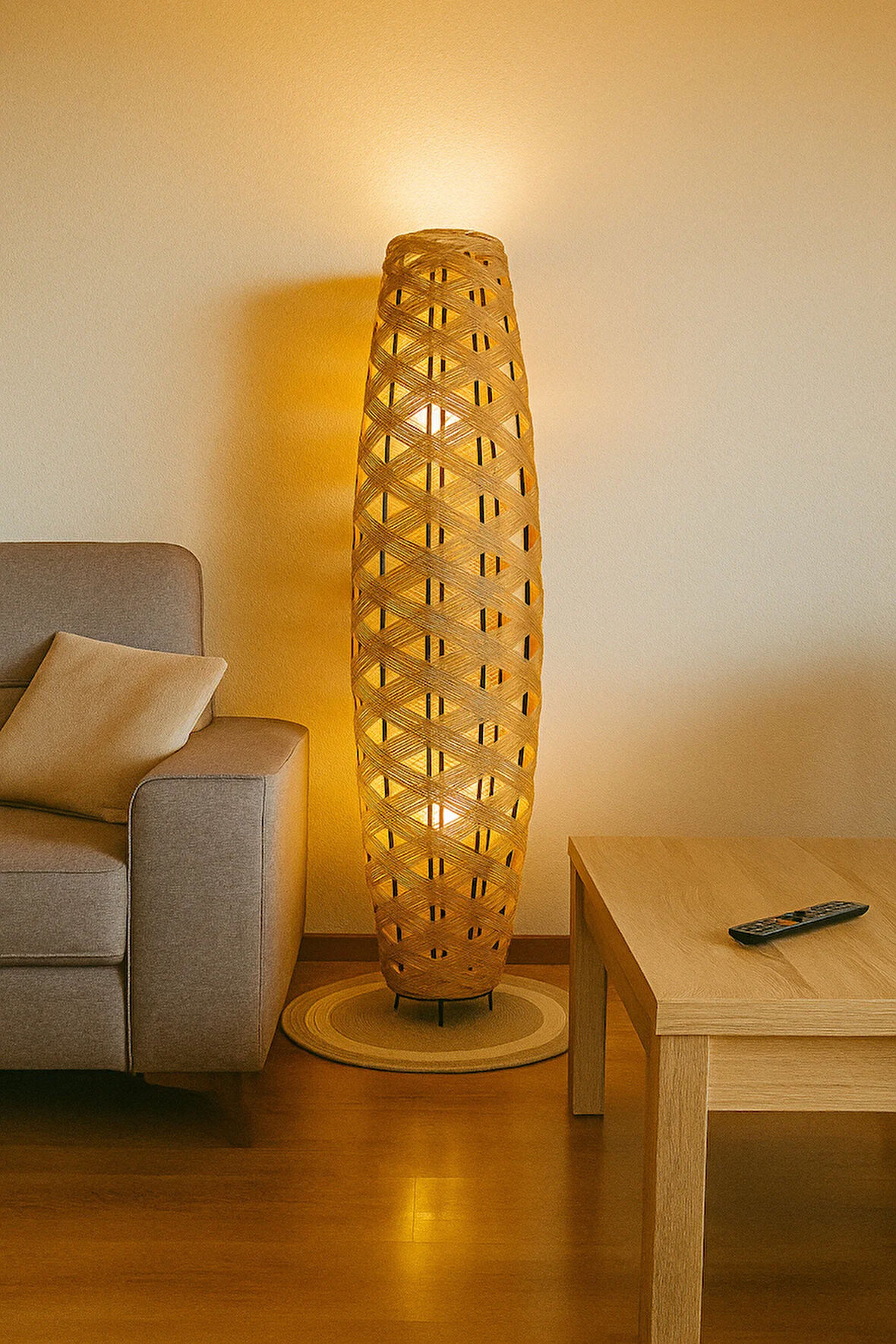 Bohem,Ahşap,Jüt,Hasır,Doğal Lambader 125*32