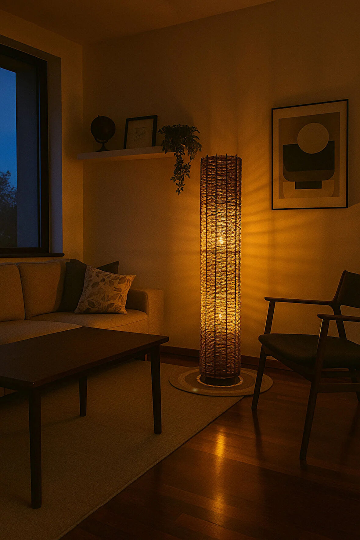 Bohem,Ahşap,Jüt,Hasır,Doğal Lambader 135*32