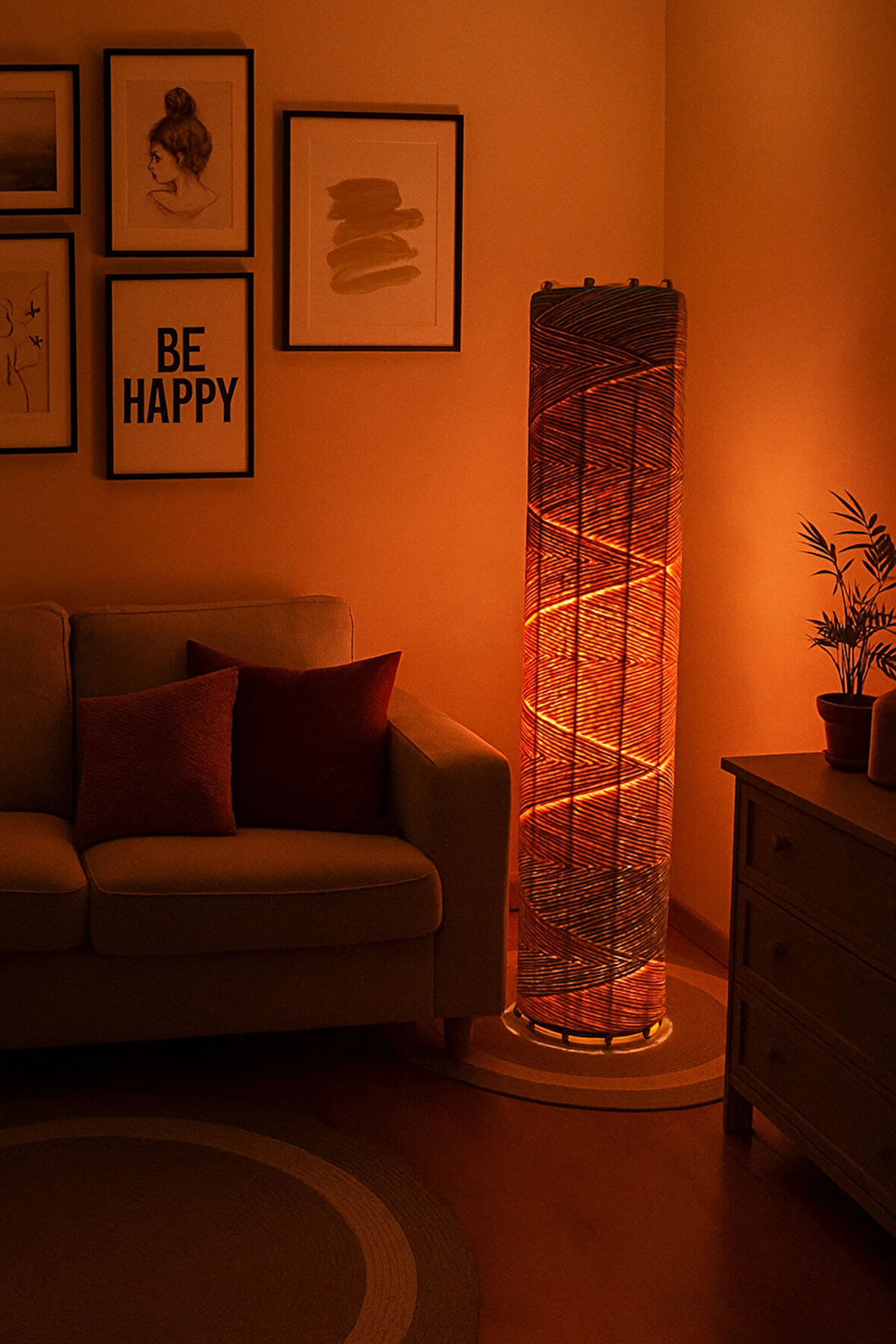 Bohem,Ahşap,Peluş,Modern,Rustik,Doğal El Yapımı Lambader 135*32