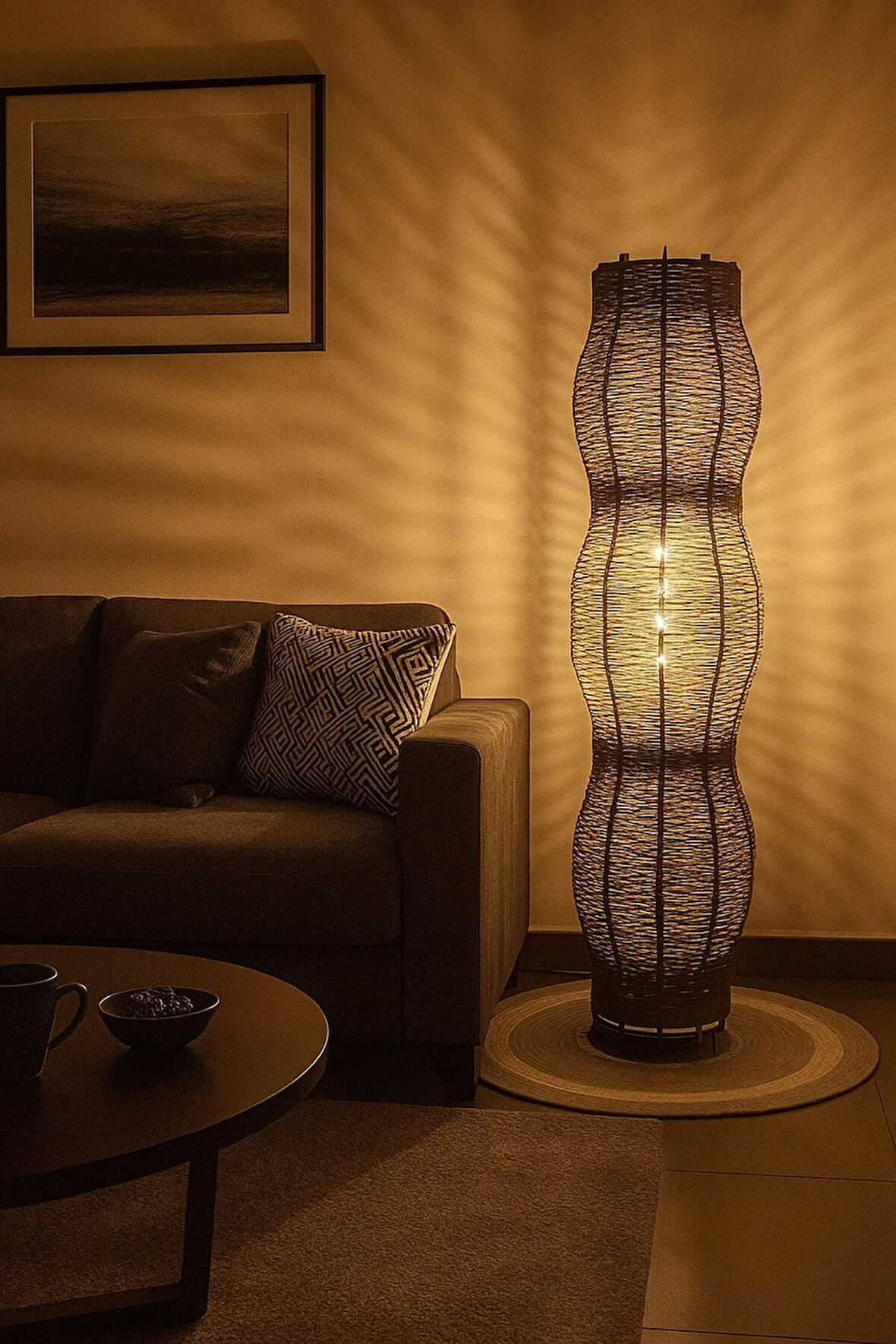 Bohem,Ahşap,Jüt,Hasır,Rustik,Modern,Doğal El YApımı Lambader 135*32